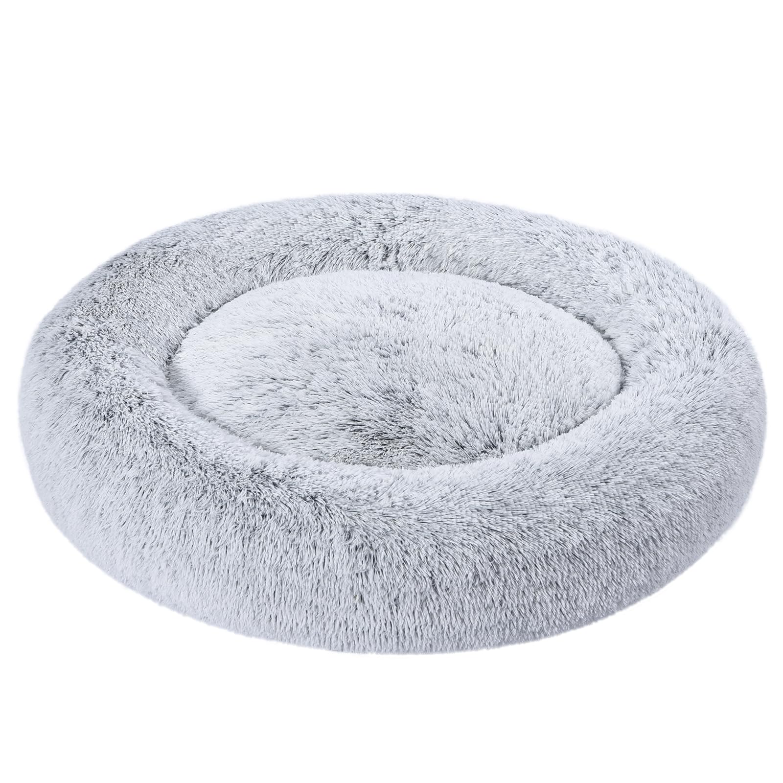 Amazon Basics Donut Pet Bolster Faux Fur Bed for Dog, Grey, 36'' x 36''
