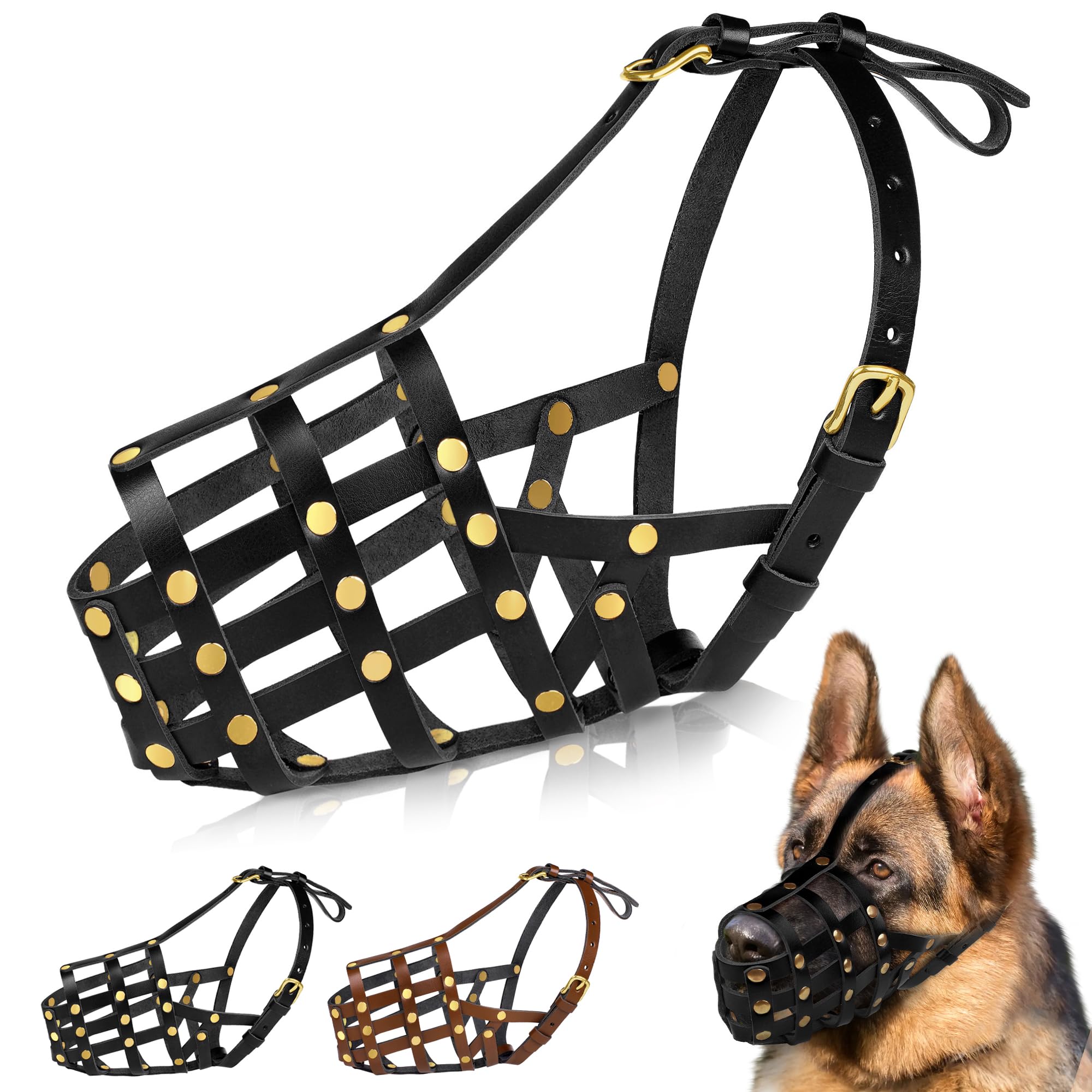 Oopsdoggy German Shepherd Dog Muzzle For Large Dogs - Leather Breathable Secure Basket Muzzle For Breeds Prevents Biting No Chew
