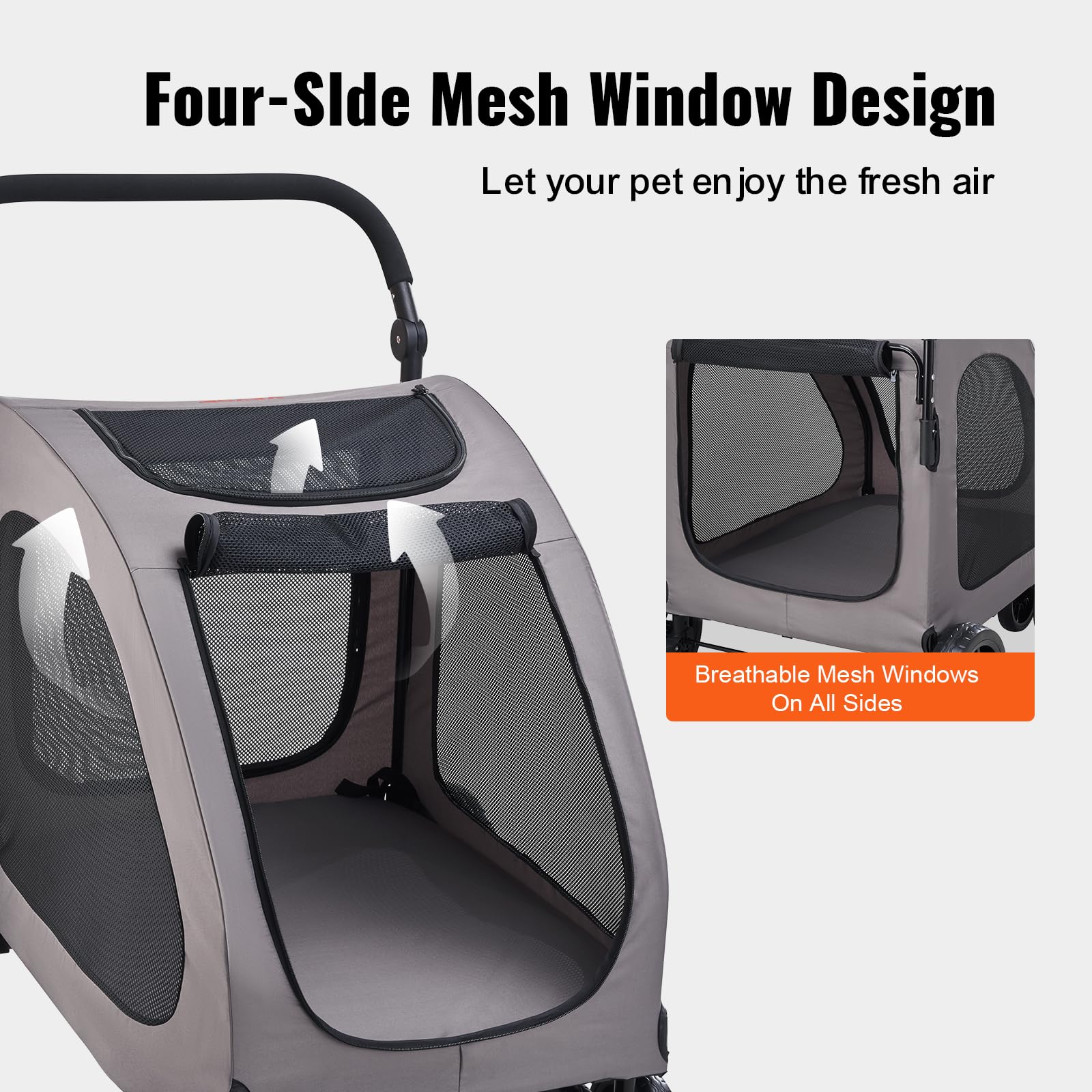 VEVOR Pet Stroller, 4 Wheels Dog Carrier with Brakes, 160lbs Weight Capacity, Portable Puppy Travel Strollers with Breathable Me