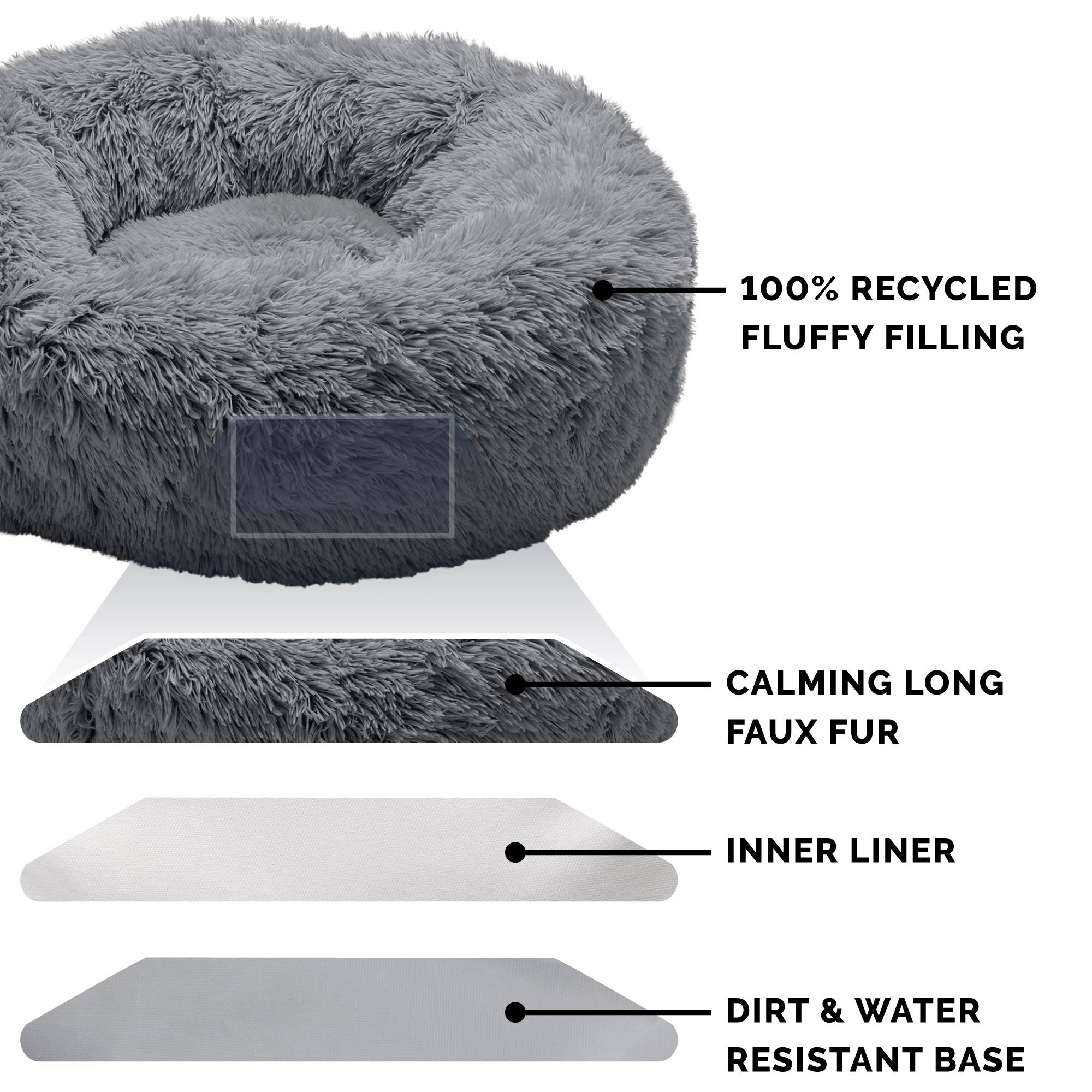 Furhaven 23 Round Calming Donut Dog Bed for Indoor Cats & Small Dogs, Washable, For Dogs Up to 20 lbs - Shaggy Plush Long Faux F