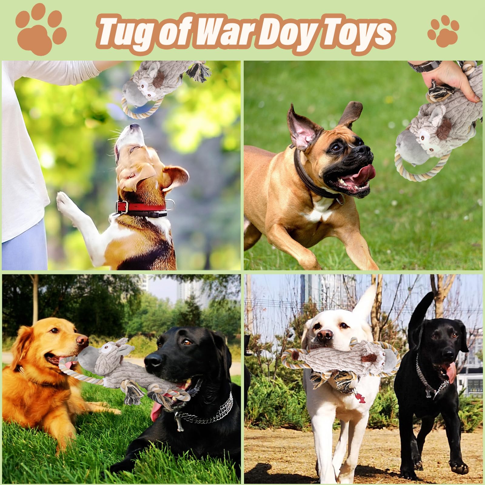 Large Squeaky Dog Toys For Aggressive Chewers,Interactive Tug Of War Puppy Toys With Pull Rope,Tough Plush Pet Dog Chew Toys For