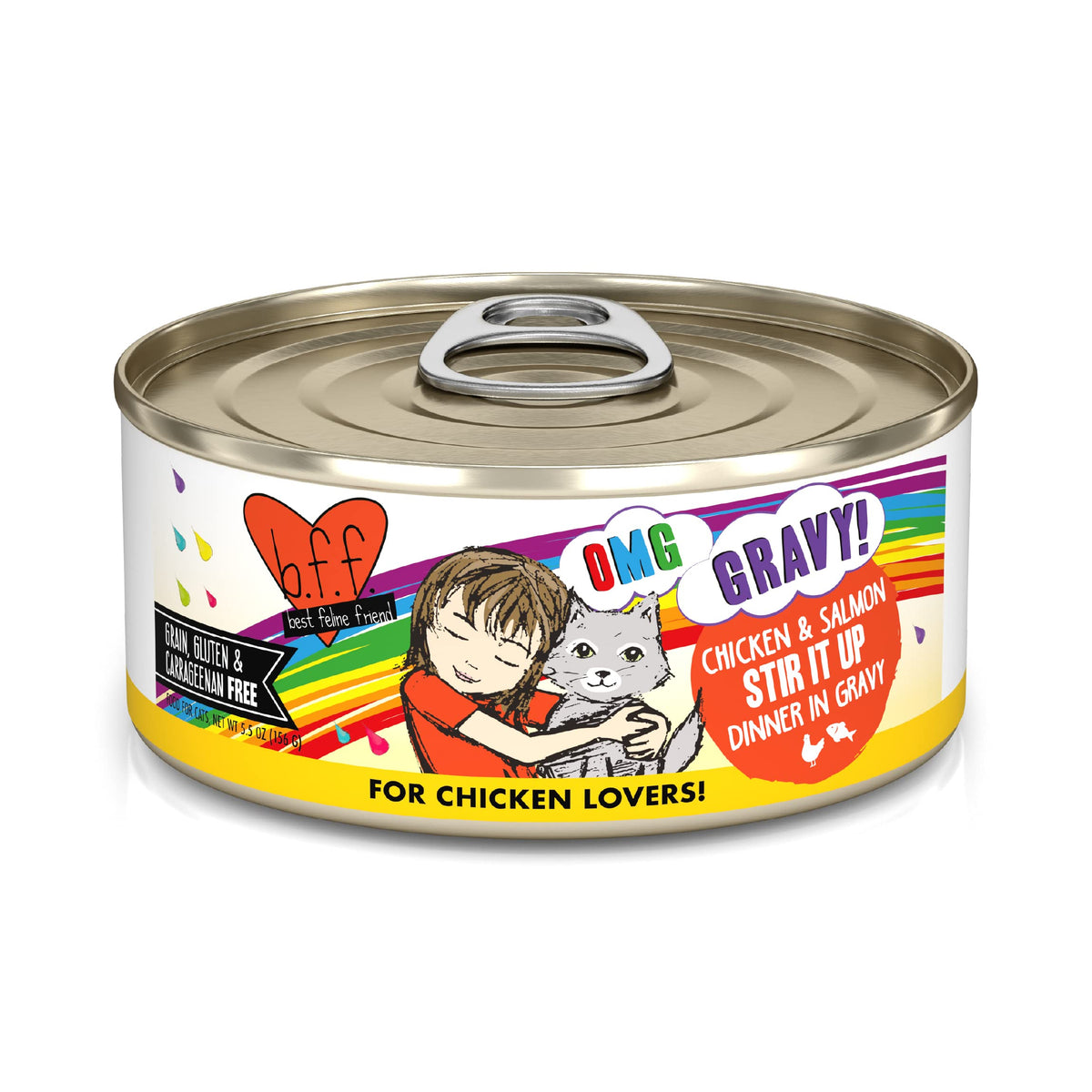 Weruva B.F.F. Omg - Best Feline Friend Oh My Gravy!, Chicken & Salmon Stir It Up With Chicken & Salmon In Gravy, 5.5Oz Can (Pack Of 8)