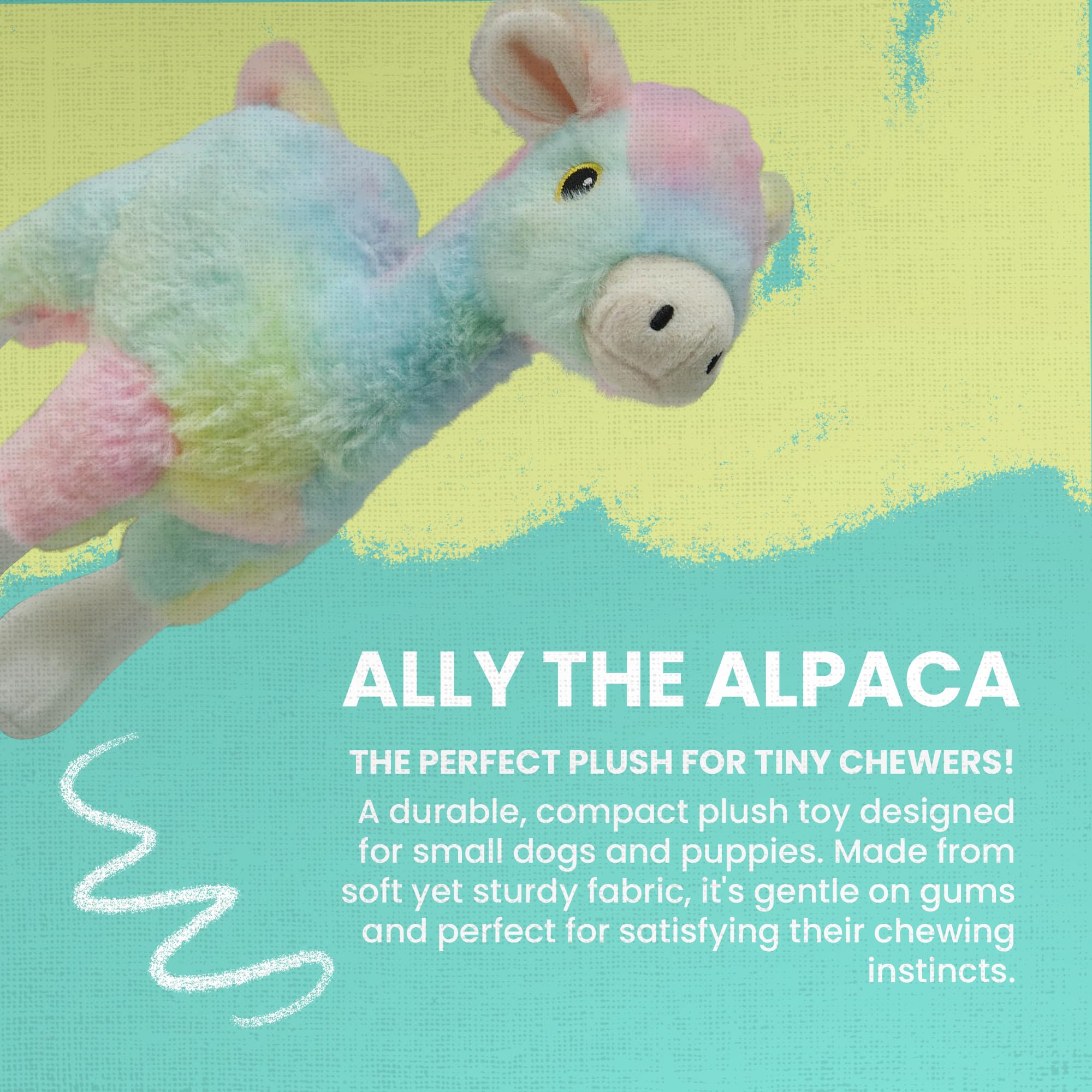 Snugarooz Ally The Alpaca Plush Dog Toy With Repair Patch ?Tie Dye Design With Crinkle & Squeak Sounds ?Durable & Eco-Friendly For Small To Medium Dogs