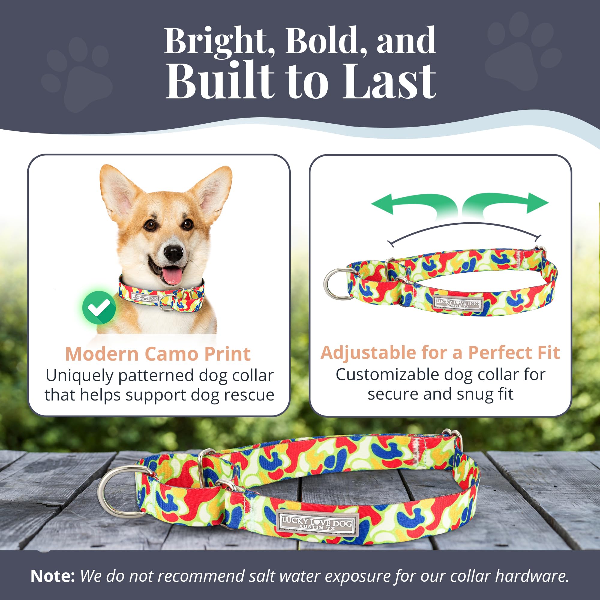 Lucky Love Dog Martingale Dog Collar - Adjustable, No-Slip, Durable, & Soft Webbing Dog Collar For Male And Female Dogs, Ideal F