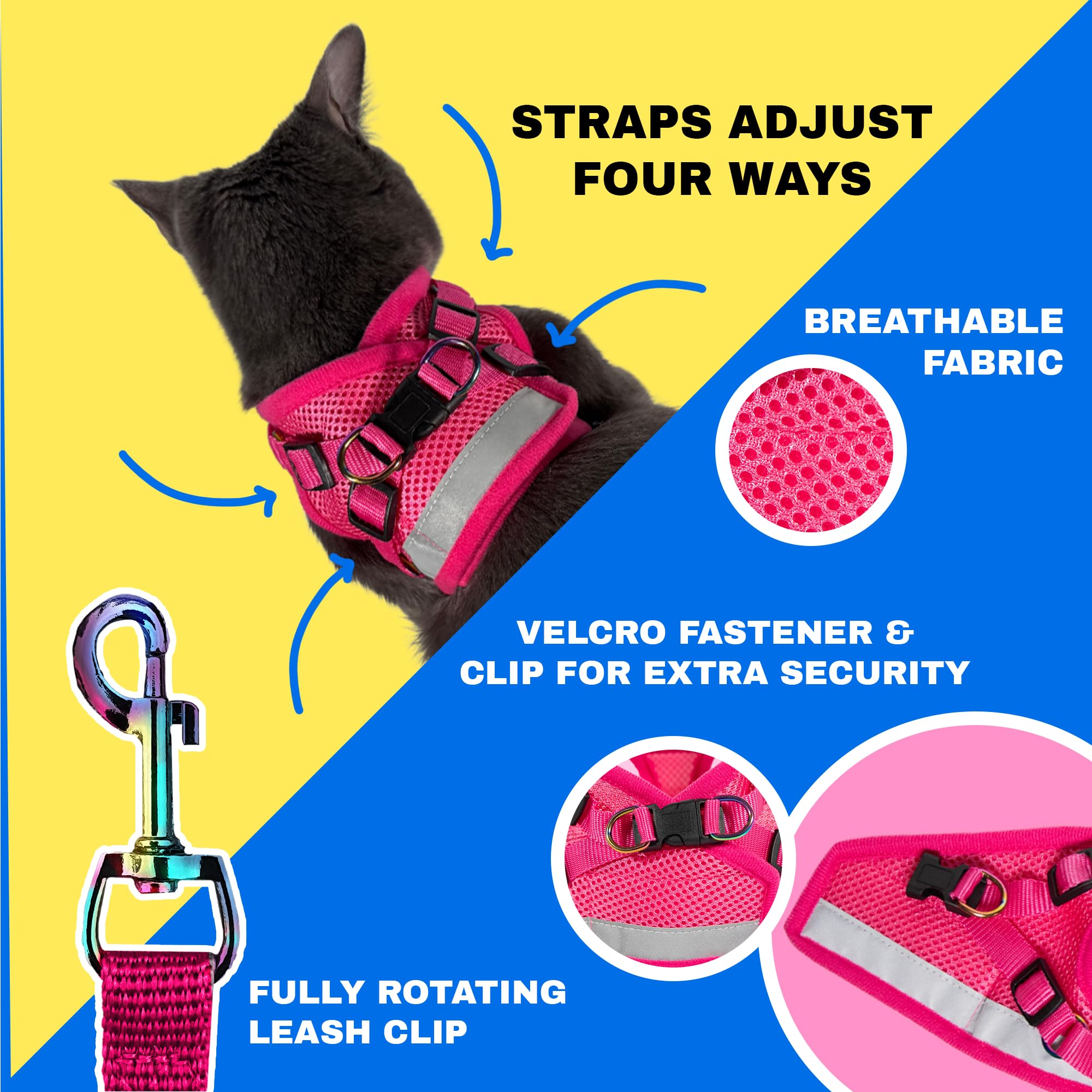 Travel Cat Harness And Leash Set - Adjustable Fit Mesh Cat Harness And Reflective Strap - Comfort Walking Vest For Kitten For Ou