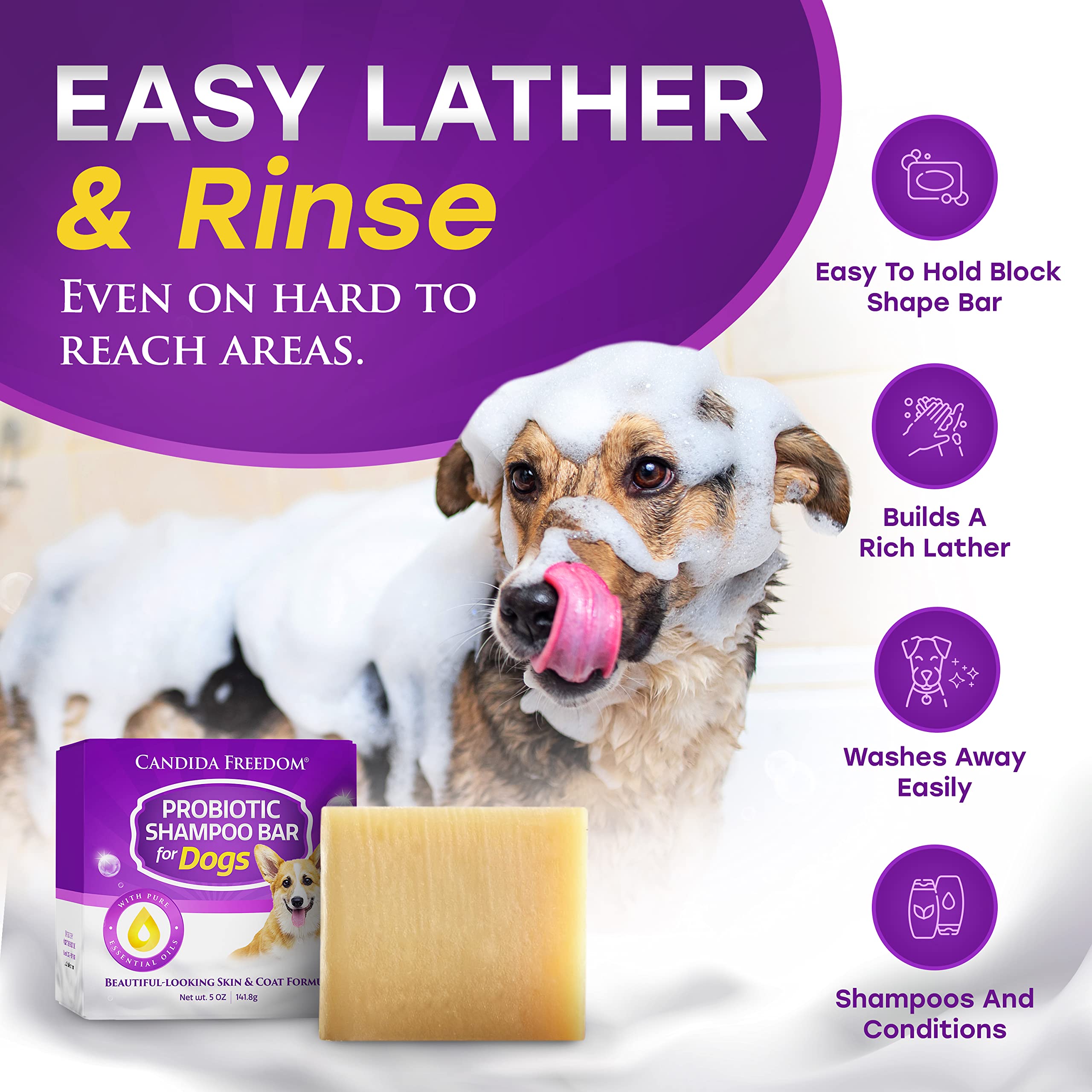 Masseys Natural Dog Shampoo Bar With Probiotics And Essential Oils, Ease Itchiness - Cedar Forest And Patchouli Scent - Full 5 O