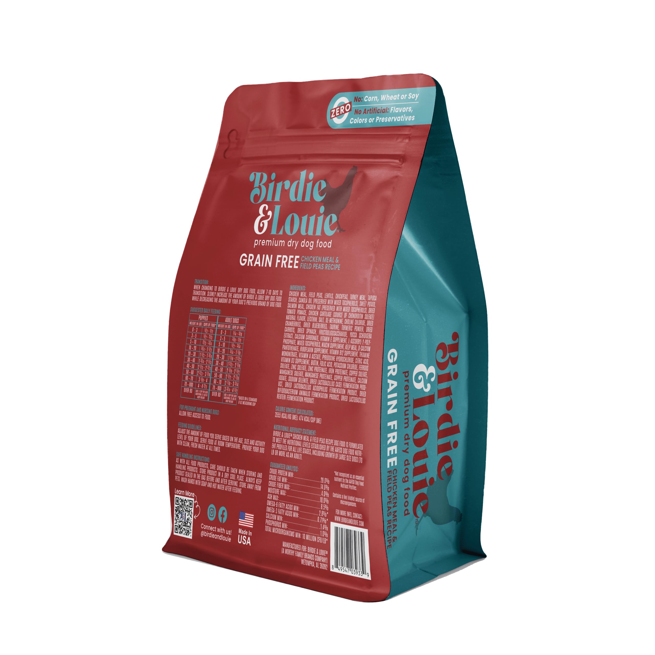 Birdie and Louie Dry Dog Food Chicken Meal & Field Peas Recipe 3.5 Lb Easy Seal Bag (1 Bag)