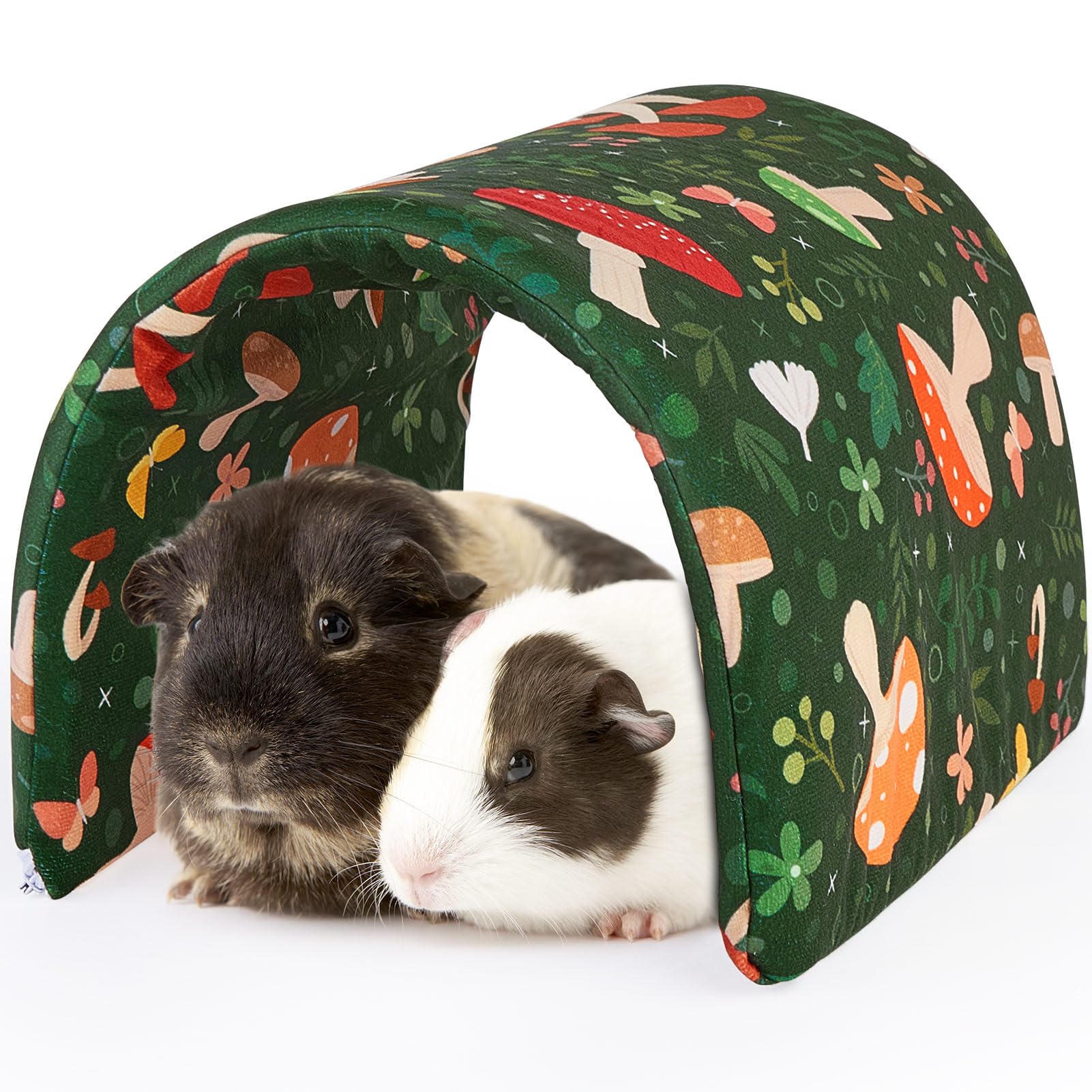 Bienbee Guinea Pig Tunnel And Hideout - Washable Rabbit Style Bunny House - Small Animal Forest-Themed Mushrooms