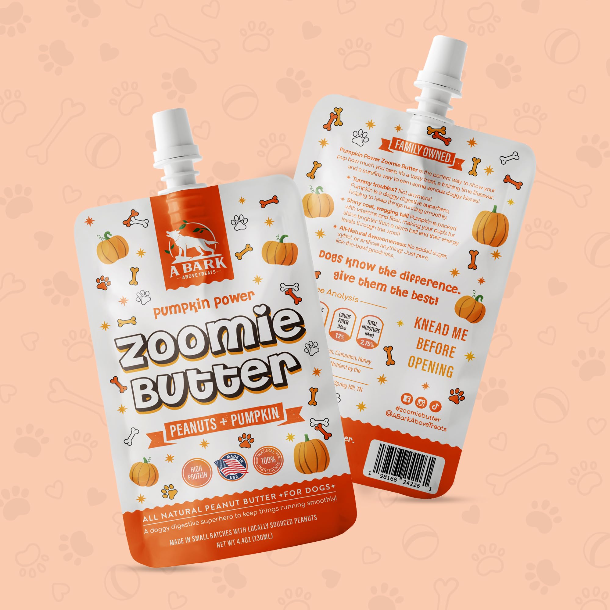 Zoomie Butter Pumpkin Power Dog Peanut Butter Spread, All Natural Dog Treat. Human Grade & Safe Puppy Food, Peanuts & Pumpkin fo