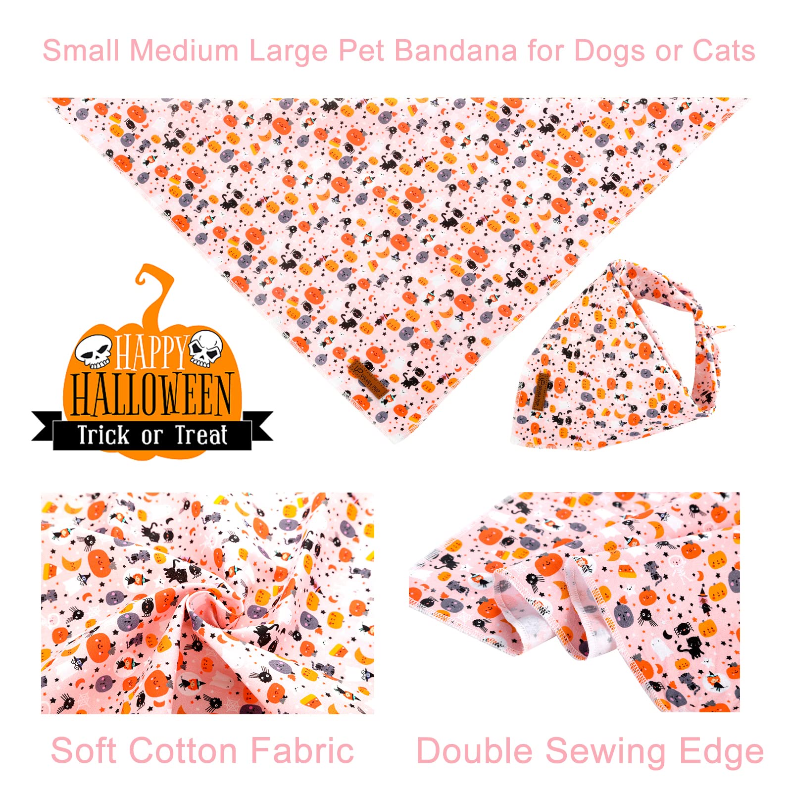 Up Urara Pup Halloween Dog Bandana, Halloween Pet Bandana With Cute Cat Pattern, Pink Puppy Bandana For Girl Boy Dogs Or Cats, Adjustable Pet Triangle Bid Scarf Kerchief For Small Medium Dog