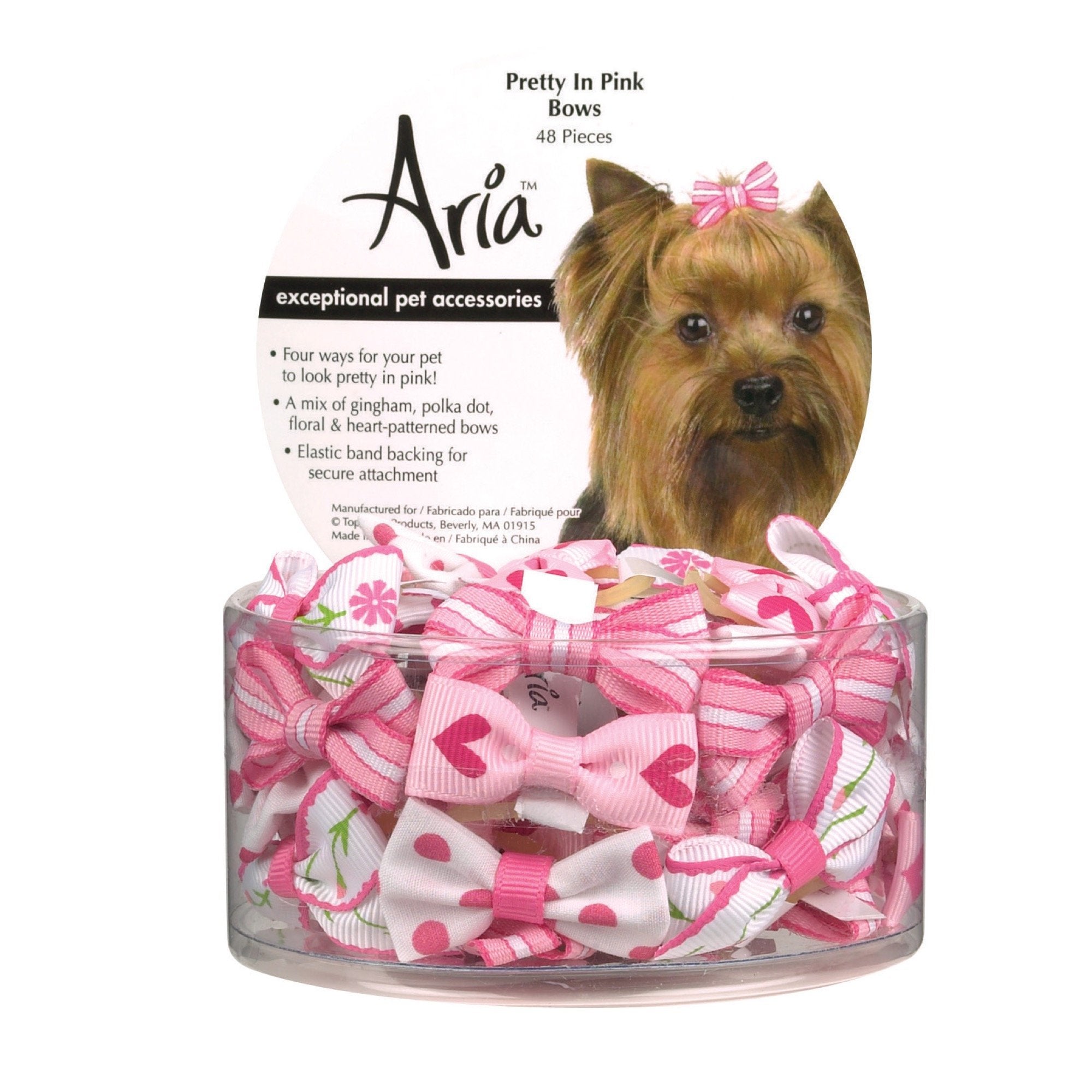 Aria Pretty In Pink Bows For Dogs, 48-Piece Canisters