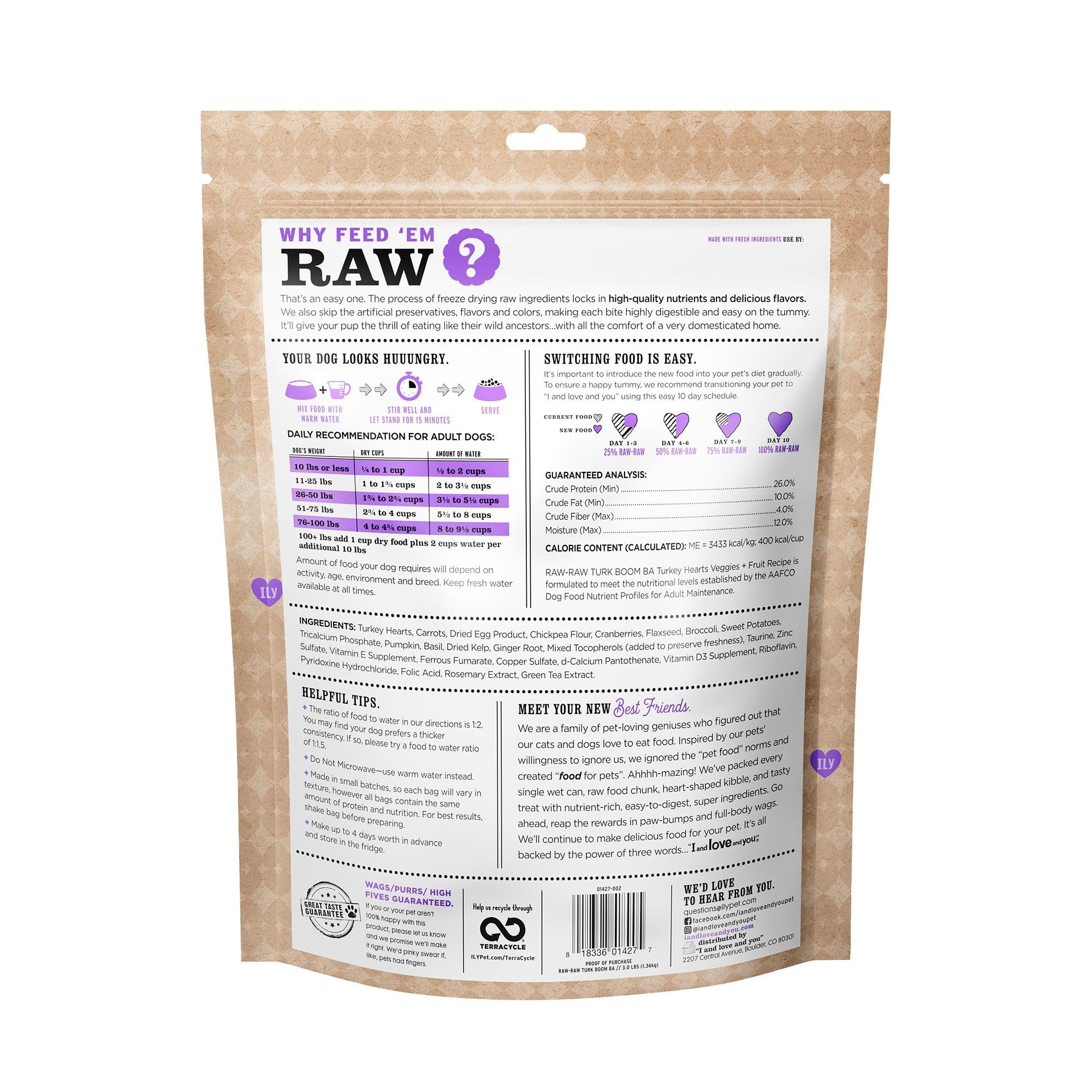 I and Love and You Stir and Boom Dehydrated Freeze Dried Raw Dog Food - Turkey - Grain Free, Real Meat, No Fillers, 3lb Bag