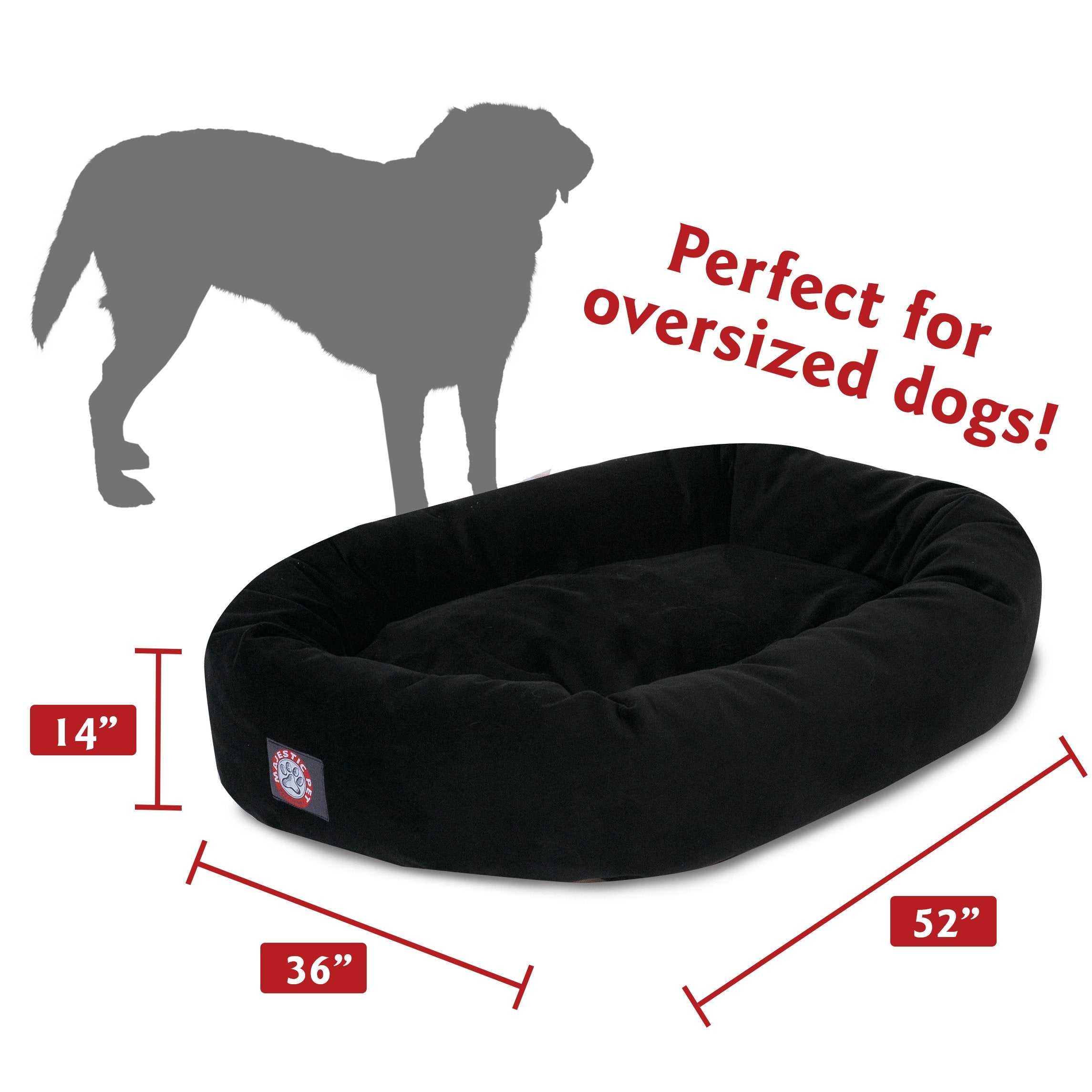 52' Black Suede Bagel Dog Bolster Bed By Majestic Pet Products