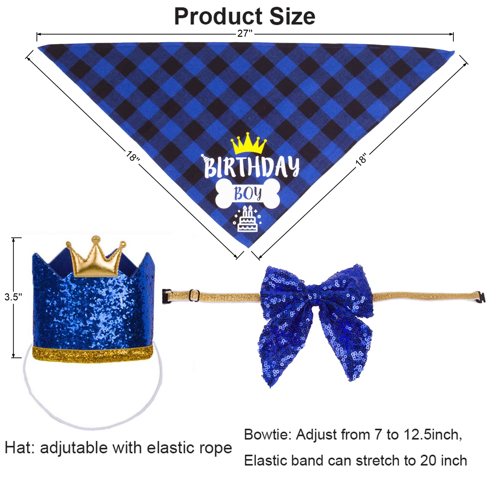 Adoggygo Dog Birthday Hat Bandana - Birthday Boy Dog Bandana Pet Party Hat With Numbers Bow And Happy Birthday Banner Set
