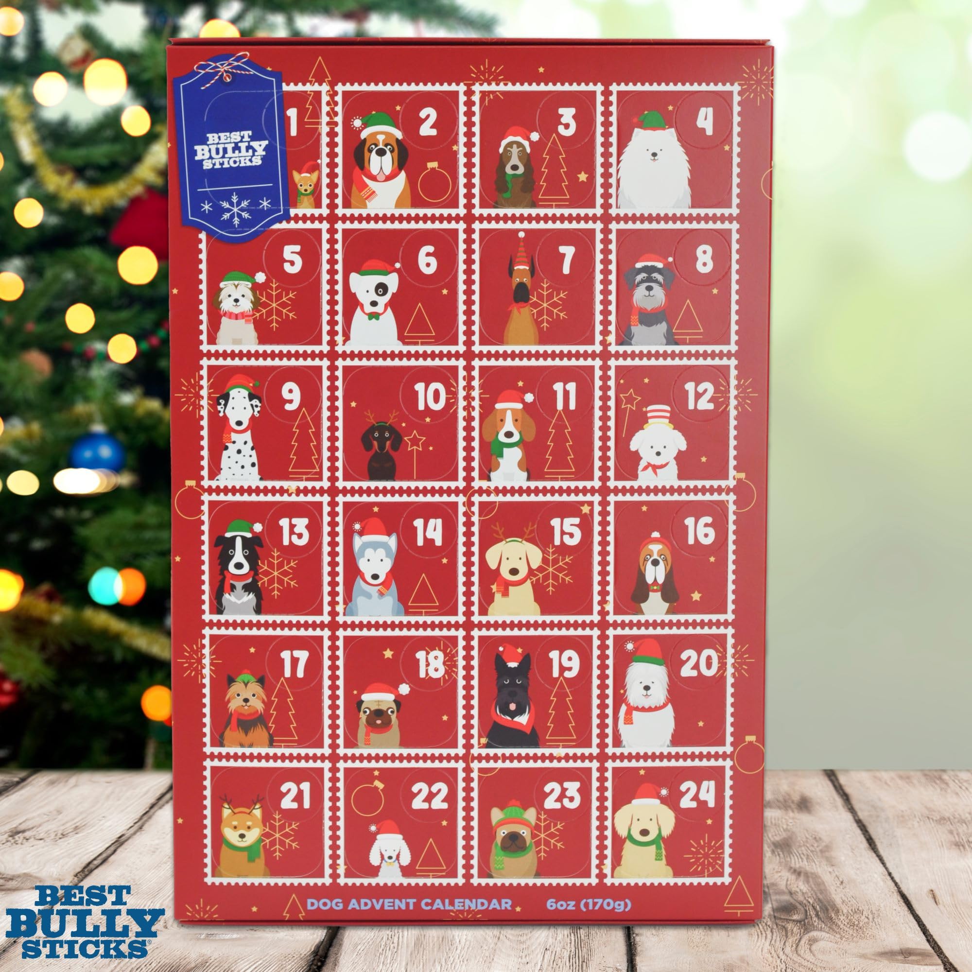 Best Bully Sticks 2024 Dog Advent Calendar with Dog Treats - 24 Days of Joy - All-Natural Chicken & Beef Treats & Chews - Health