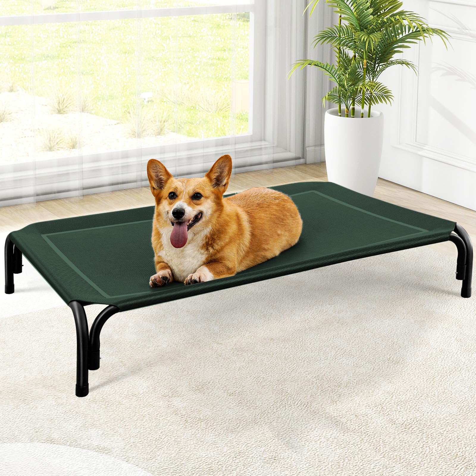 Elevated Dog Bed, Raised Outdoor Dog Bed For Medium Sized Dogs, Portable Cooling Pet Cot With Breathable & Washable Mesh, Indoor