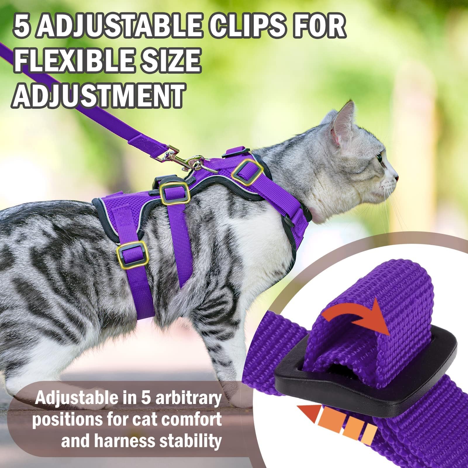Pupteck Cat Harness And Leash Set Escape Proof For Walking, Breathable Mash Vest Adjustable Harness For Cats Puppy Small Animals