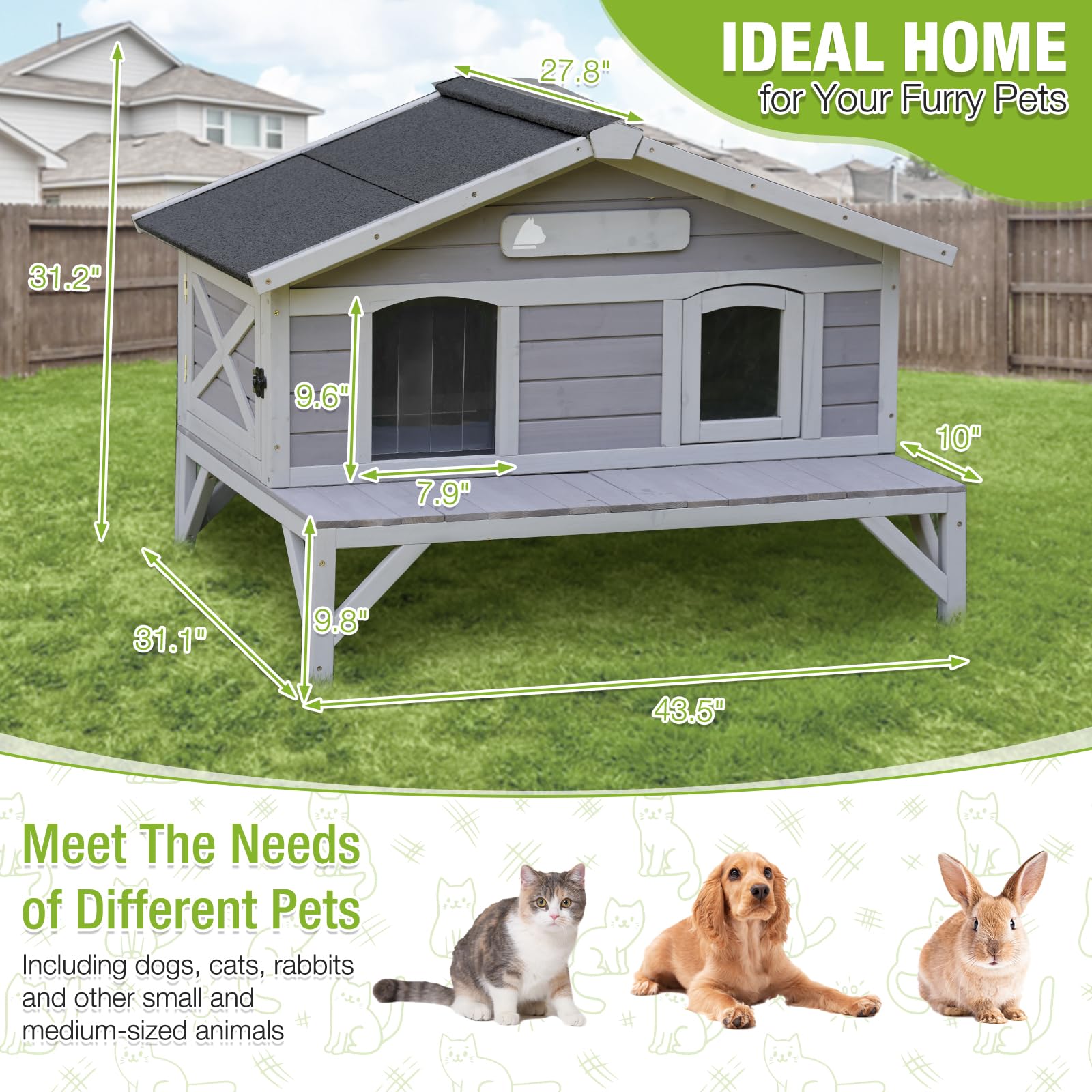 Gutinneen Outdoor Cat House Weatherproof Large Cat Shelter With 100% Insulated Liner For Multiple Cats, Cat Condos For Indoor Ca