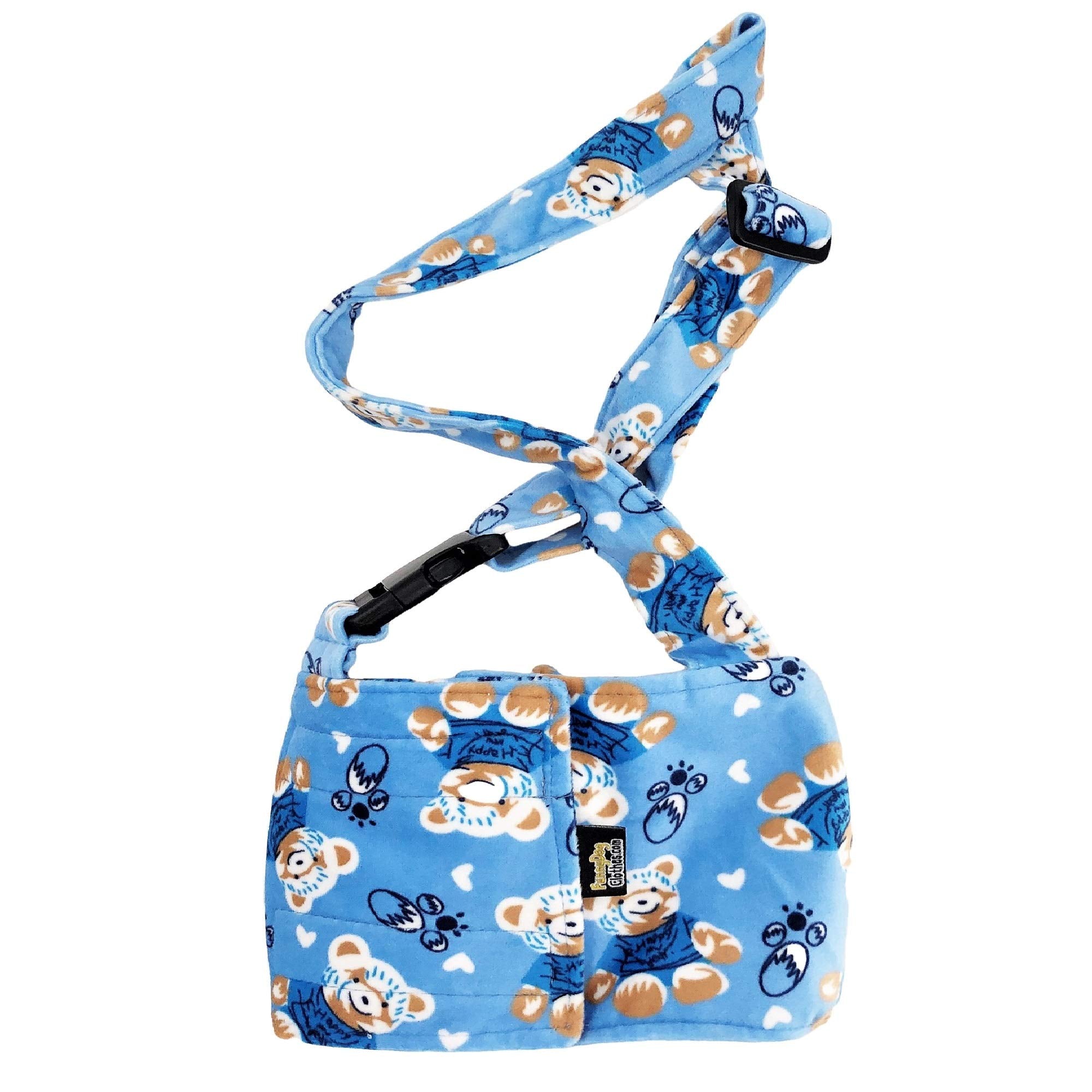 Dog Diaper For Male Boy Belly Band Reusable Washable With Suspenders Soft Fleece (Blue Bear, Xs: Waist 8' - 10')