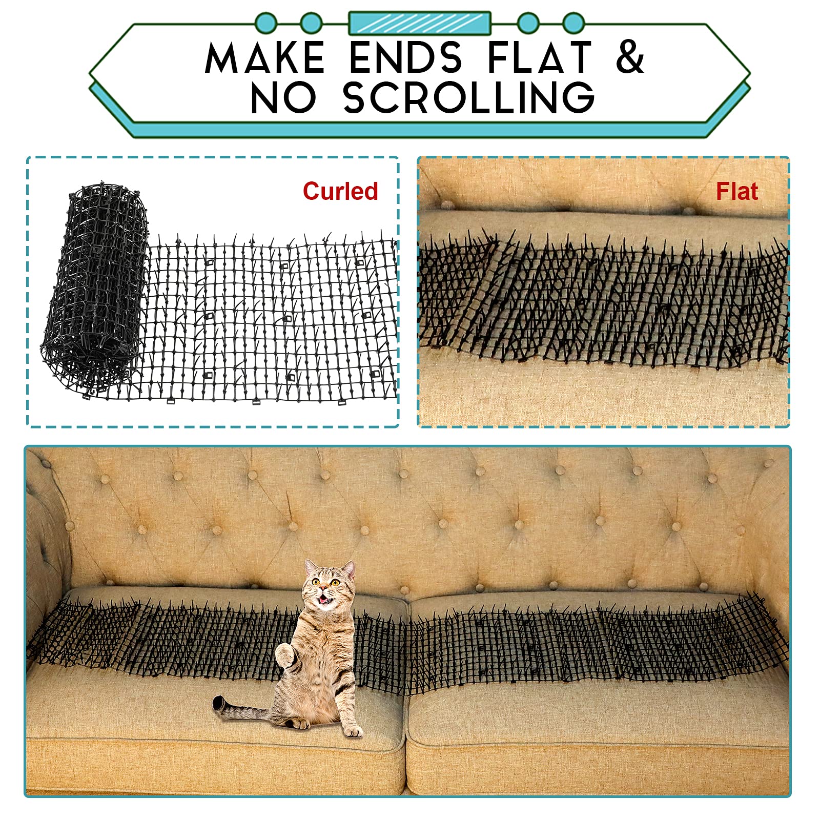Zopeal 79 x 12 Inch/1 Roll Cat Spikes Keep Dog Off Couch Cat Deterrent Mat Strips Spiked Mat Fence Outdoor Indoor Keep Pet Off C