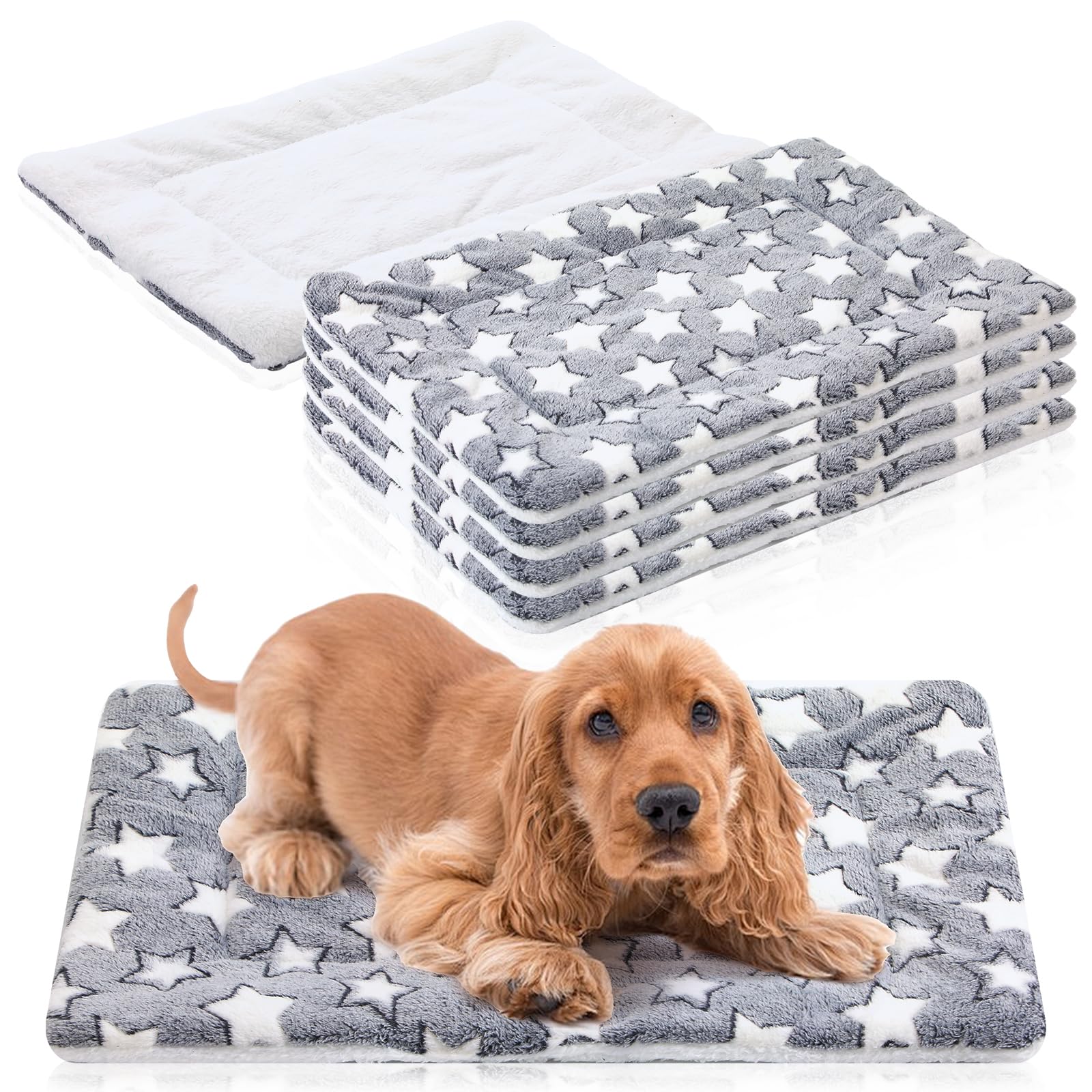 4pcs Dog Bed Mat Comfortable Kennel Pad for Pets Reversible Crate Pads Dog Crate Bed Washable Cute Star Pet Beds for Cage Portab