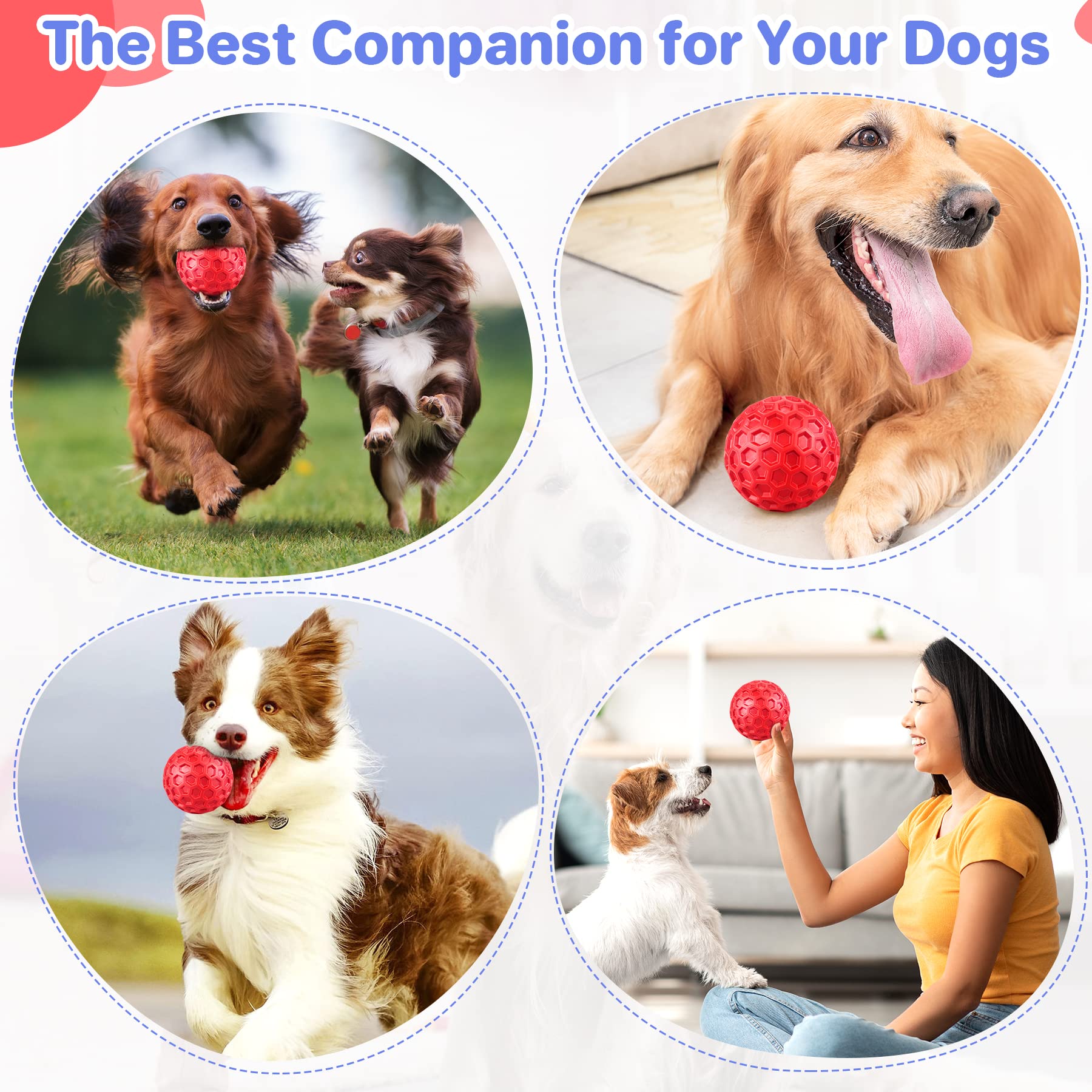 Indestructible Squeaky Dog Balls for Aggressive Chewers, Interactive Dog Toys for Aggressive Chewers for Relieving Anxiety, Dog