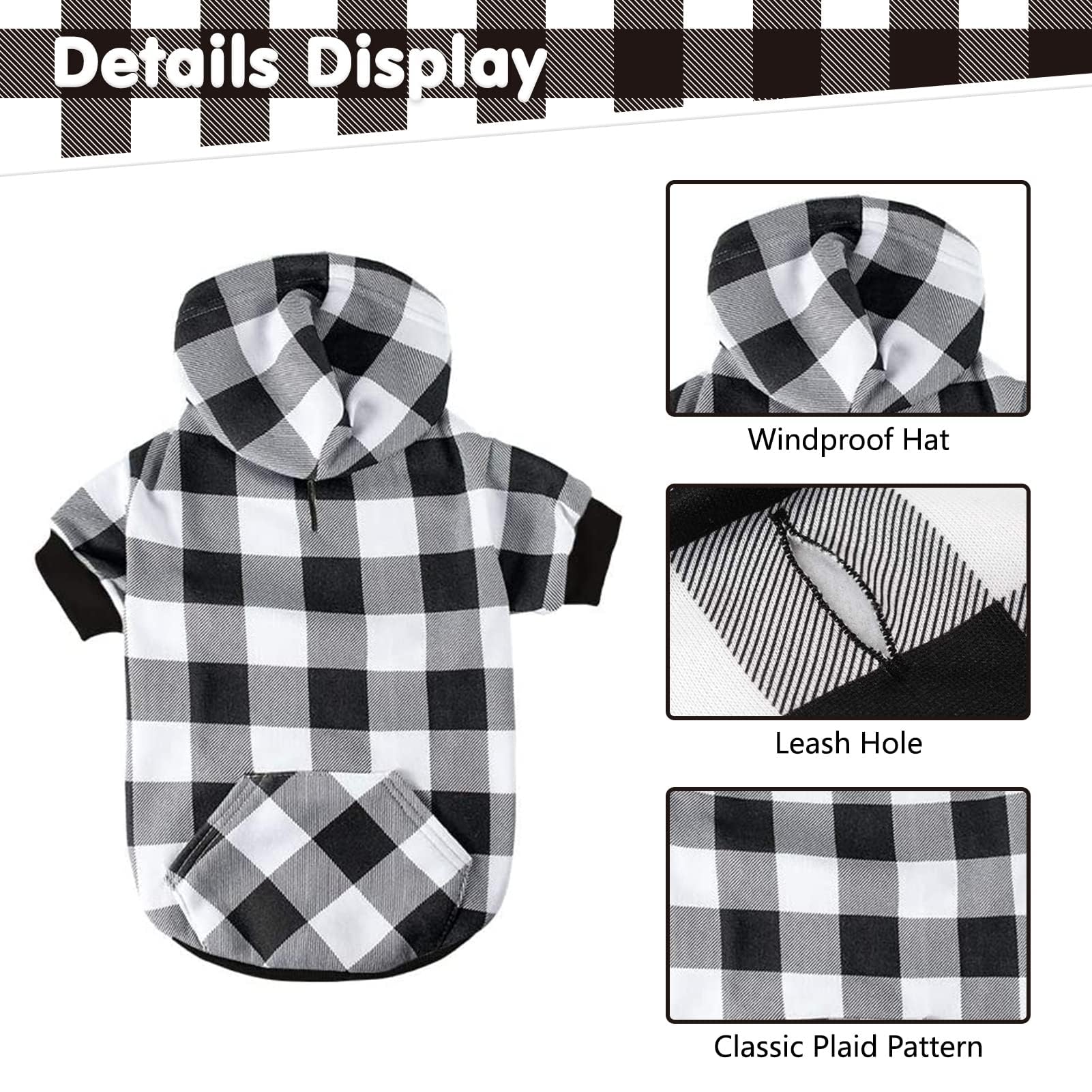 Kooltail Plaid Dog Hoodie Pet Clothes Sweater With Hat And Pocket For Small Medium Large Size Dogs, Soft Winter Warm Dog Cold We