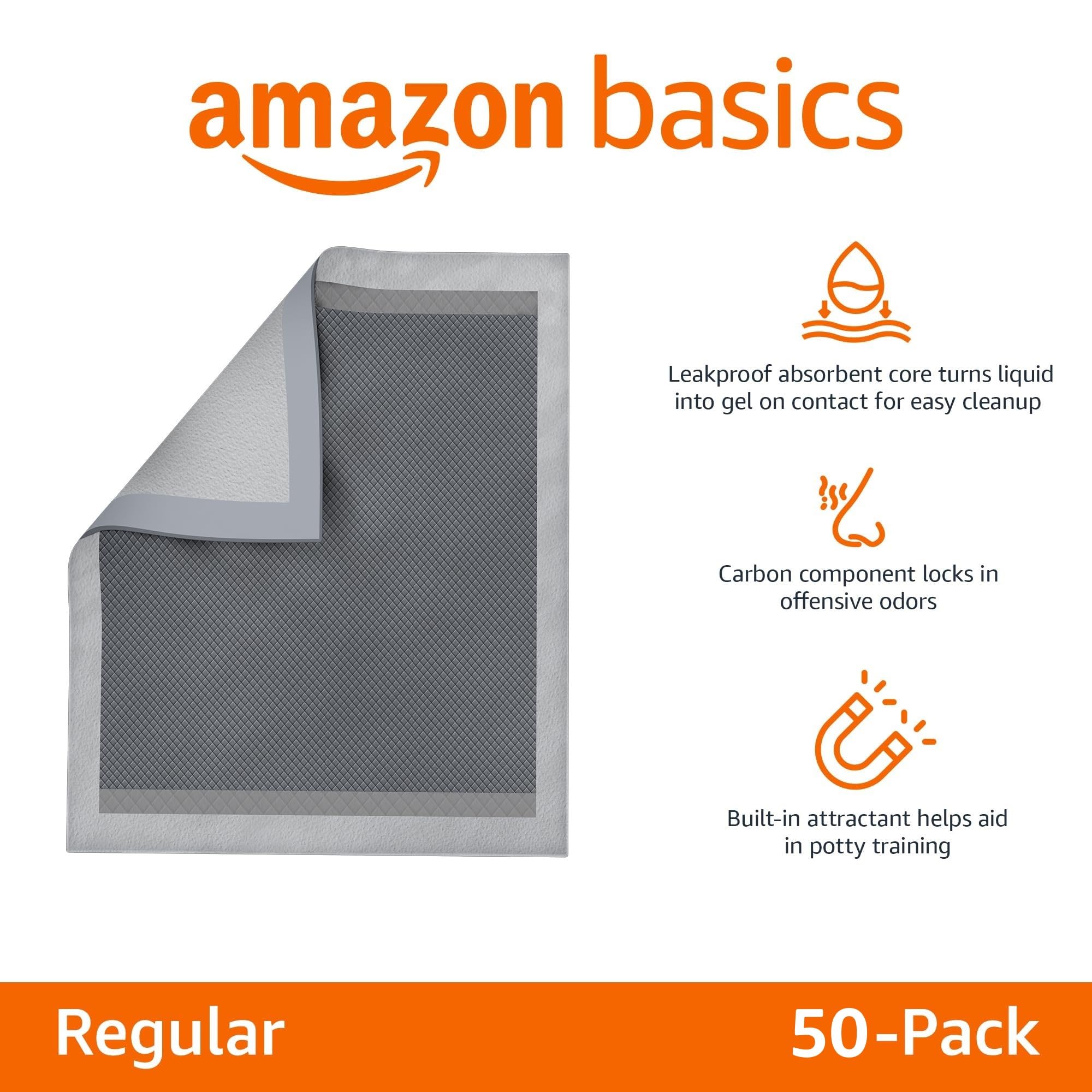 Amazon Basics Dog And Puppy Pee Pads With 5-Layer Leak-Proof Design And Quick-Dry Surface For Potty Training, Odor-Control Carbo