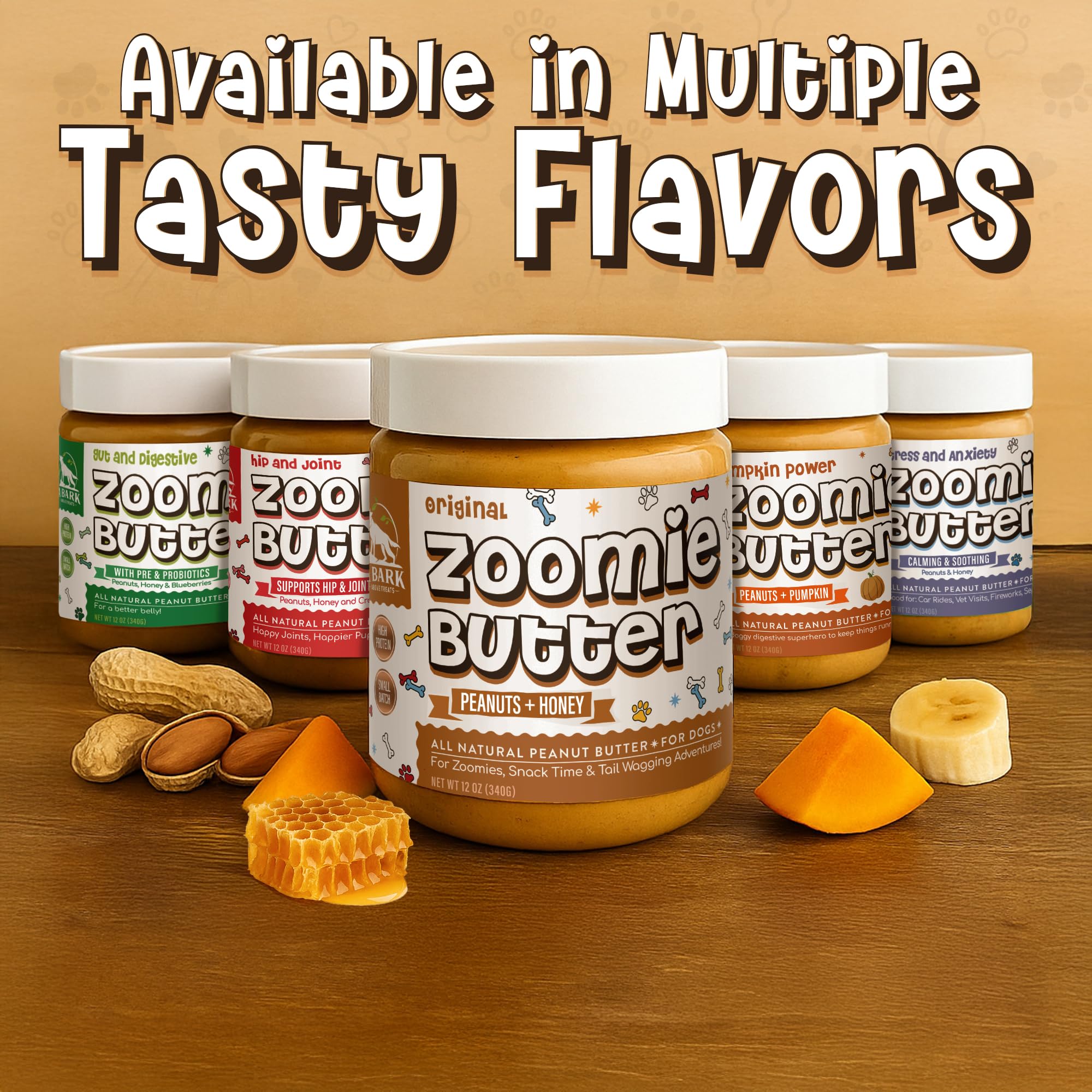 Zoomie Butter Original All Natural Dog Peanut Butter Spread. Human Grade, Healthy Dog Treat/Dog Food. Peanuts & Honey for Puppy