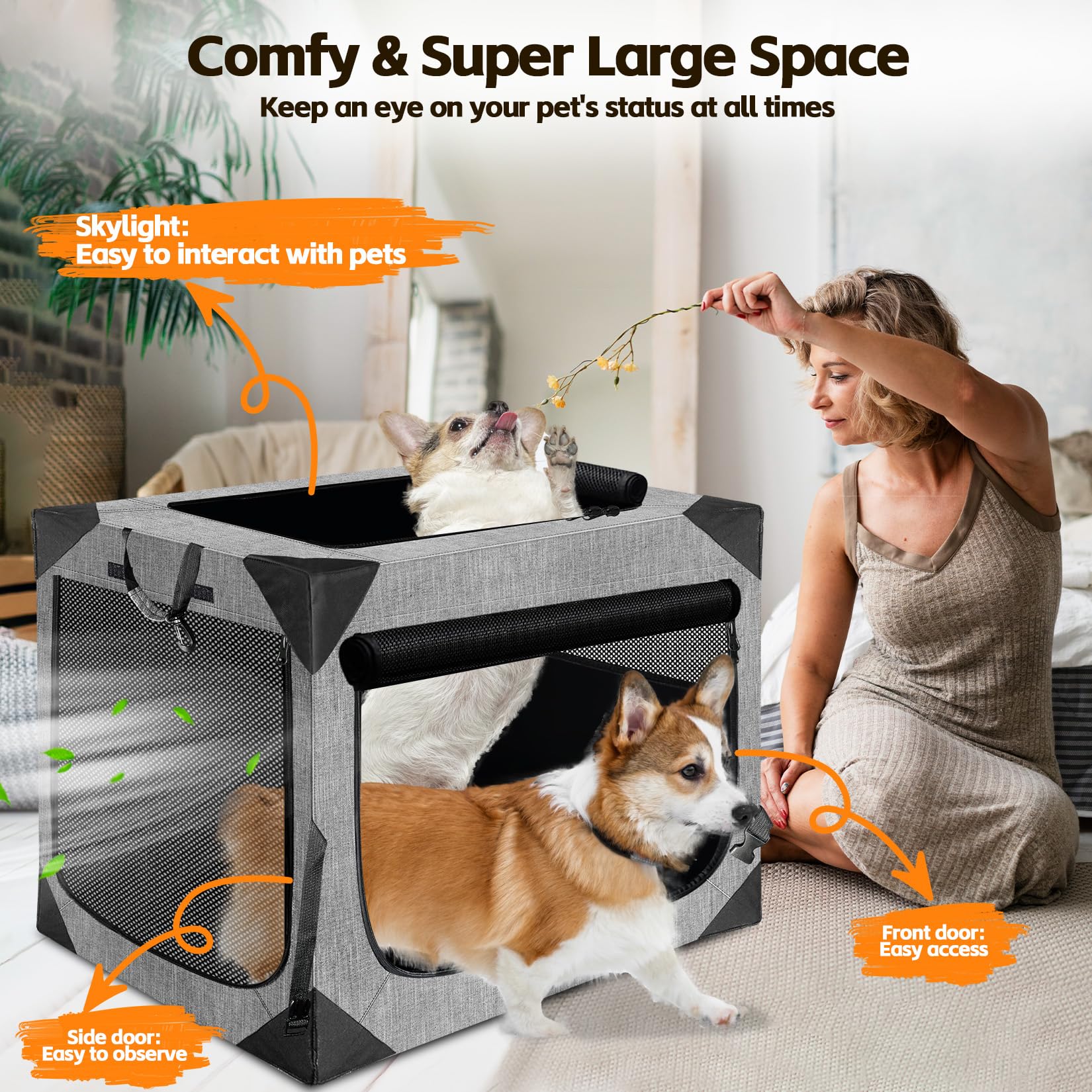 Dog Crate 30x21x21 Inch for Large or Medium Dogs, Portable and Foldable Design Perfect for Travel or Home Use, Dog Kennel with 3