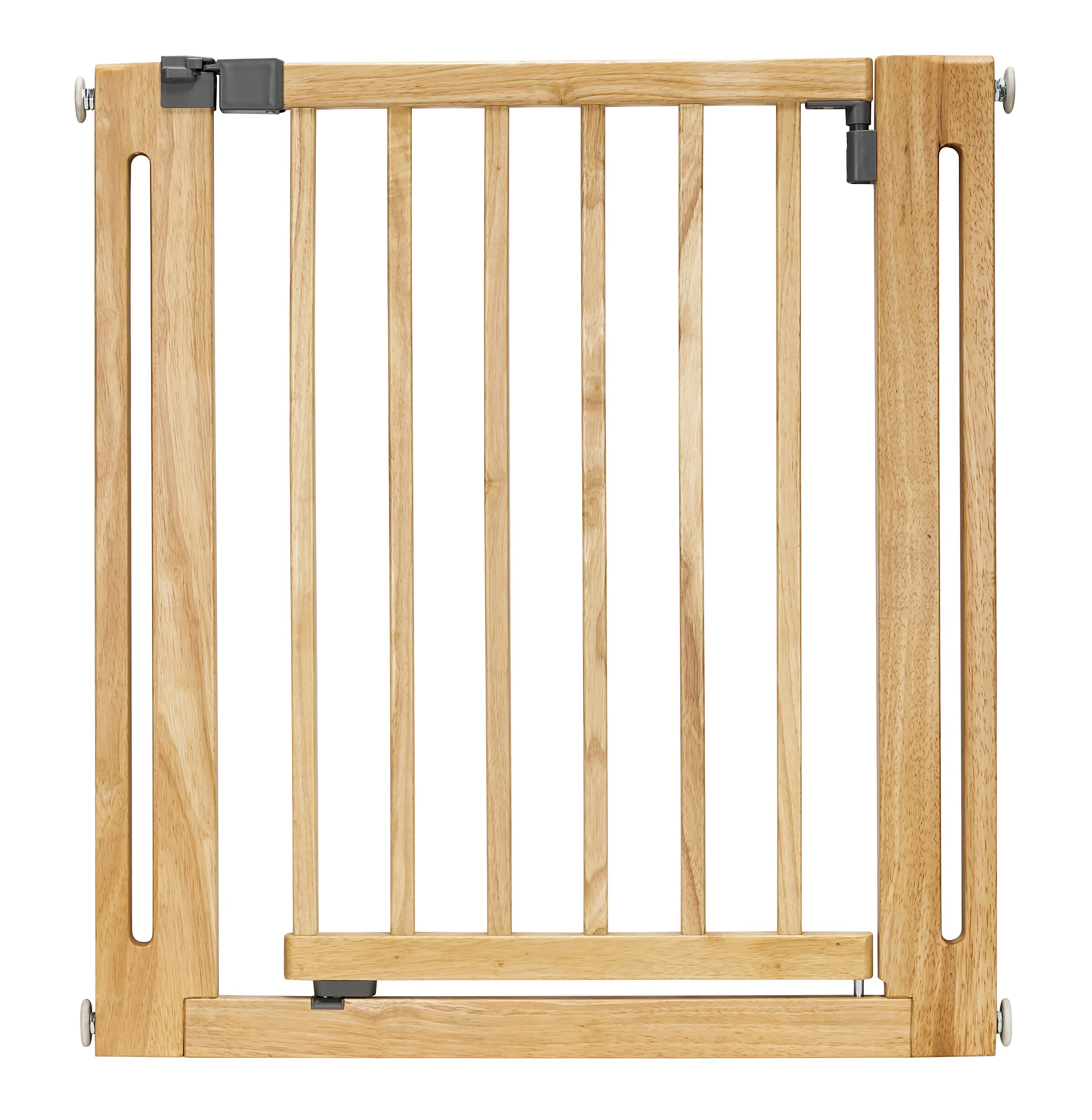 NMN Designs Nani Dog Gate - Expandable Indoor Pet Barrier, 38" Wide, Natural Wood, Walk Through Door, Pressure Mounted for Small & Large Dogs