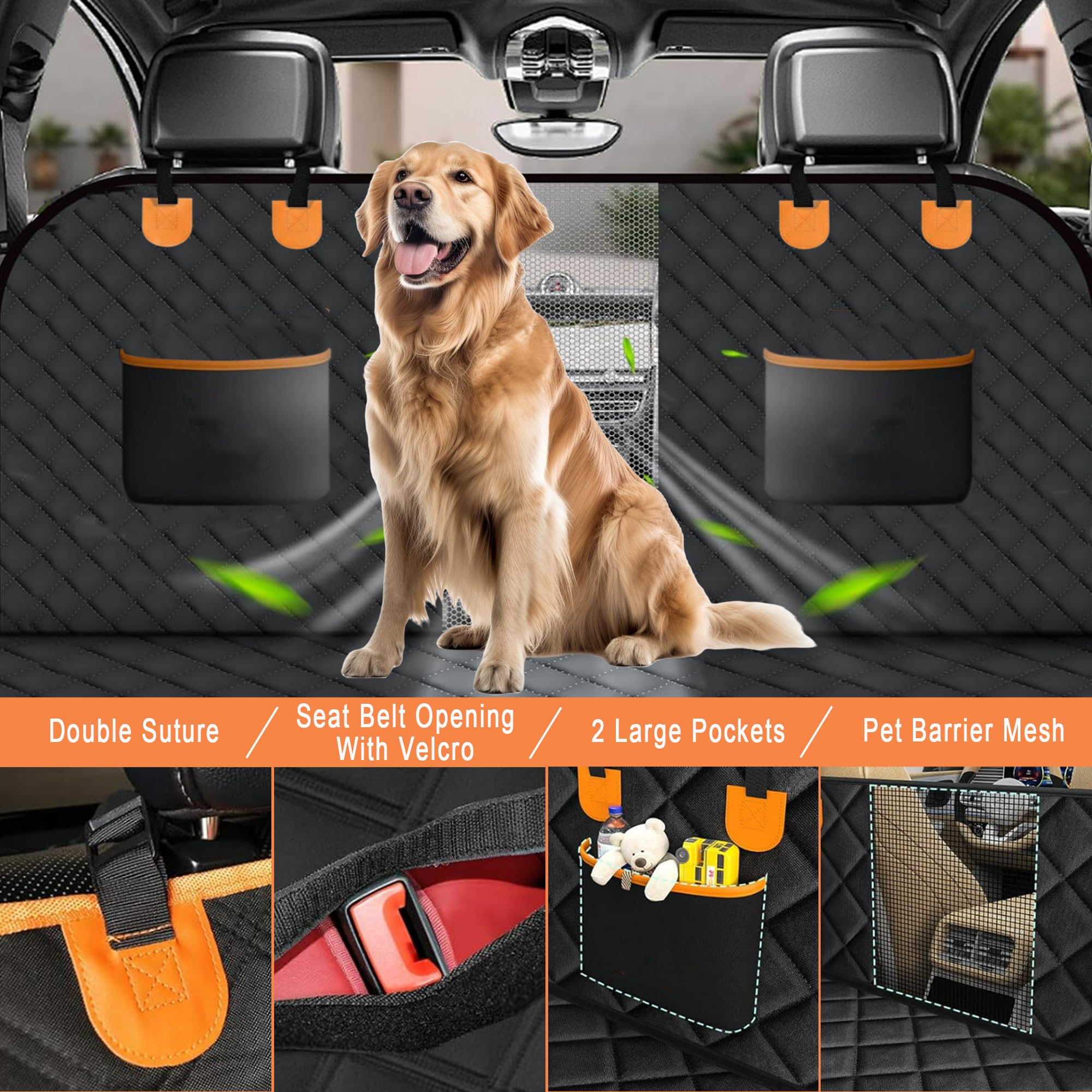Fifipets Waterproof Dog Car Seat Cover Hard Bottom-Detachable, Back Seat Extender For Dogs-Supports 400Lb, Heavy Duty Scratch Pr