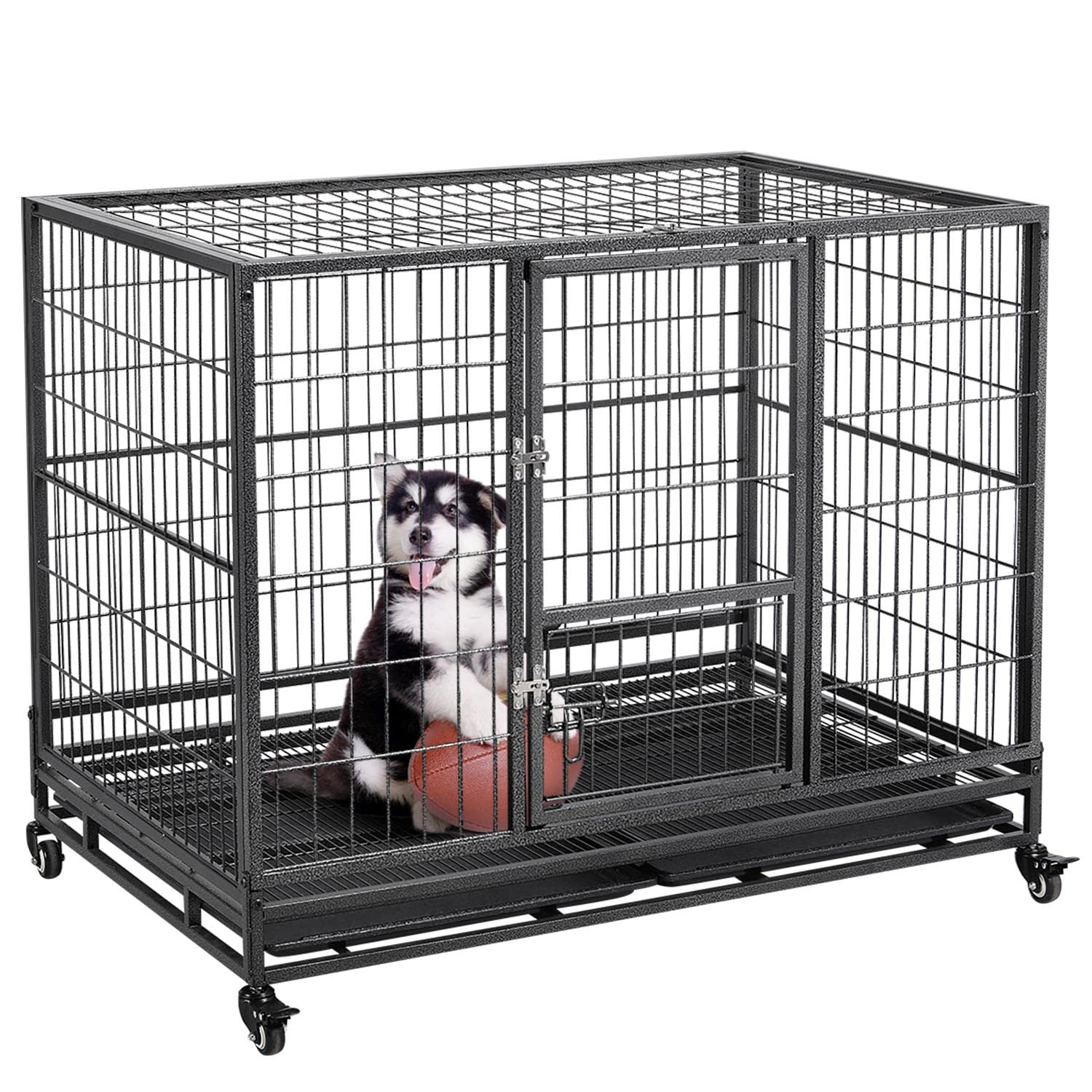 Yaheetech Dog Crate 43-Inch Heavy Duty Metal Dog Cage Collapsible Open Top Pet Kennel W/Double Doors & Prevent Escape Locks/Lock