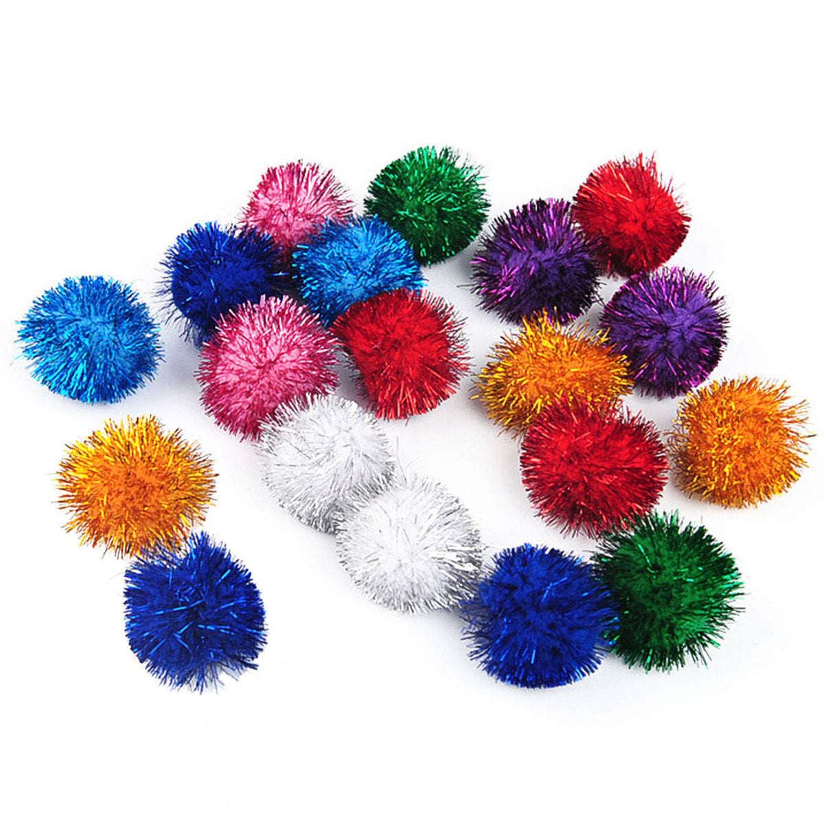 Voviggol 20 Pack 2 Inches Cat Sparkle Balls For Cats Large Size, Glitter Pom Poms Fuzzy Cat Balls Tinsel Balls For Cats Kitten I