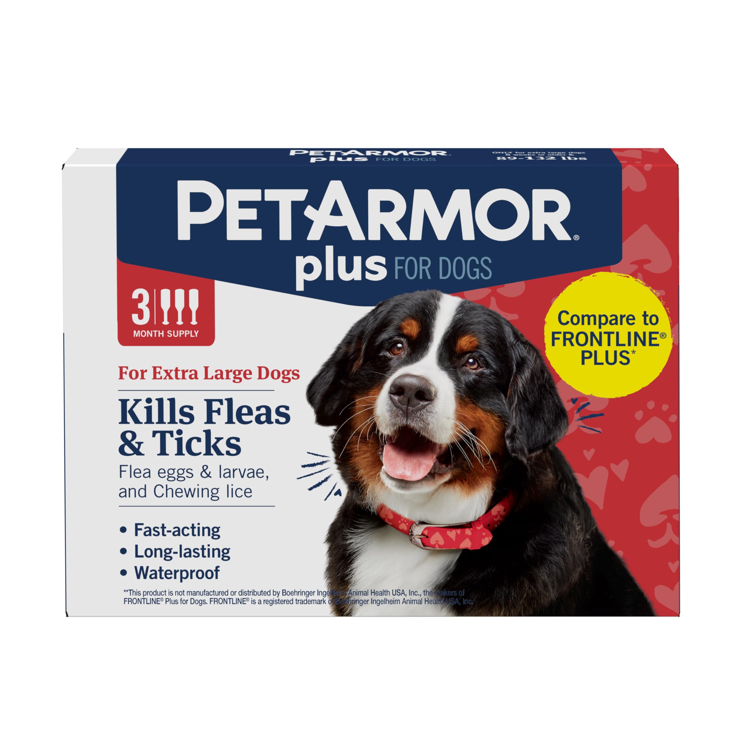 Petarmor Plus Flea And Tick Prevention / Treatment For Dogs, Waterproof Topical, Fast Acting, X-Large Dogs (89-132 Lbs), 3 Doses