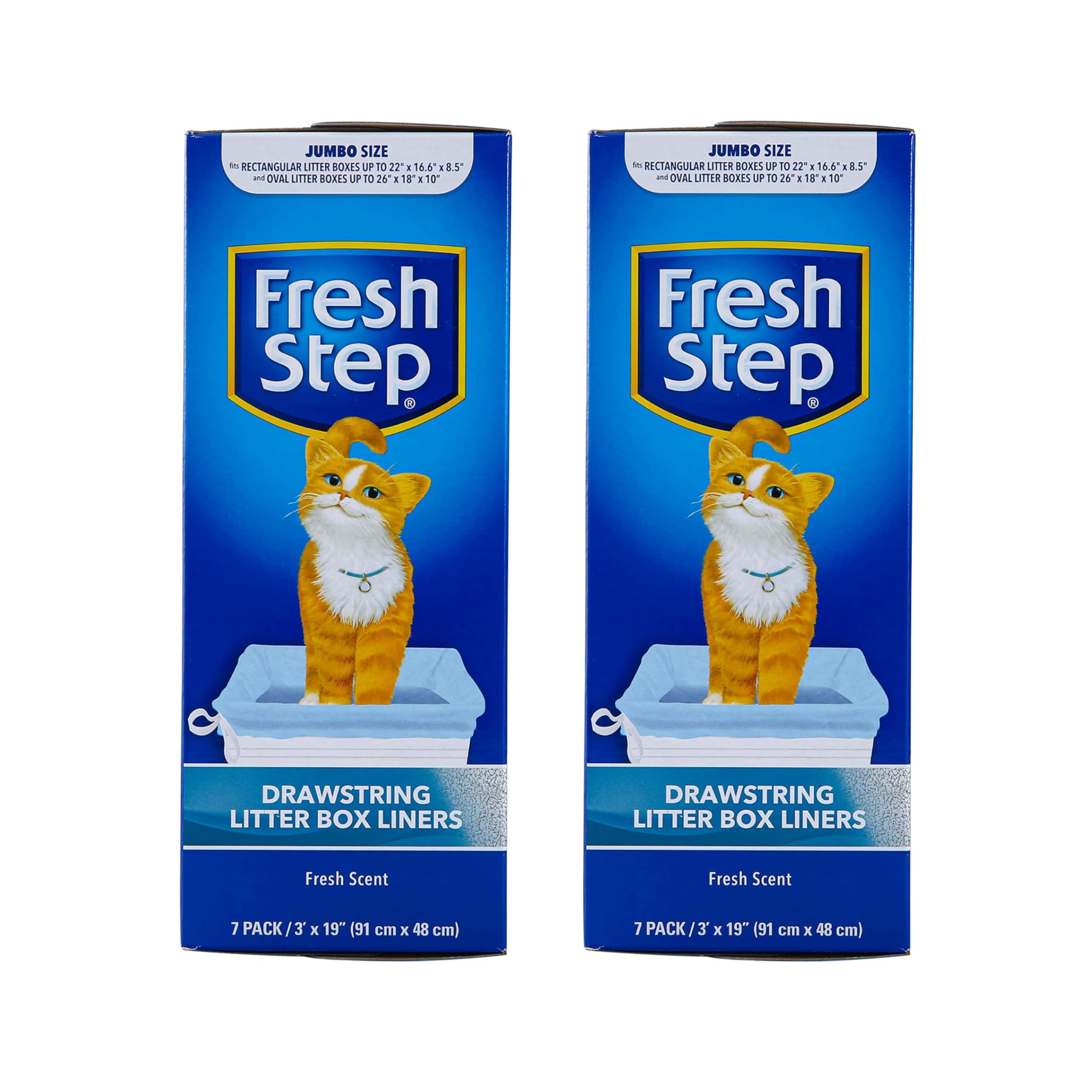 Fresh Step Drawstring Cat Litter Box Liners, Scented, Jumbo Size, 36'' X 19'' - 7 Count Per Box, 2 Boxes, Kitty Litter Bags, Cat