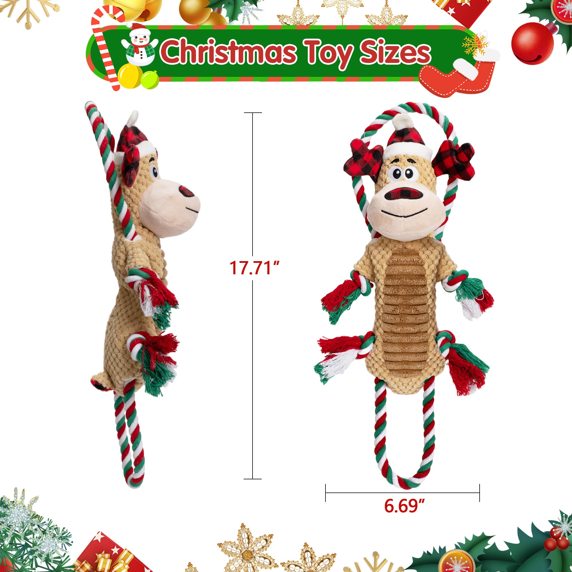 Motsamla Christmas Dog Toys, Plush Squeaky Dog Toy With Crinkle Paper, Cute Christmas Puppy Toys With Cotton, Durable Interactiv