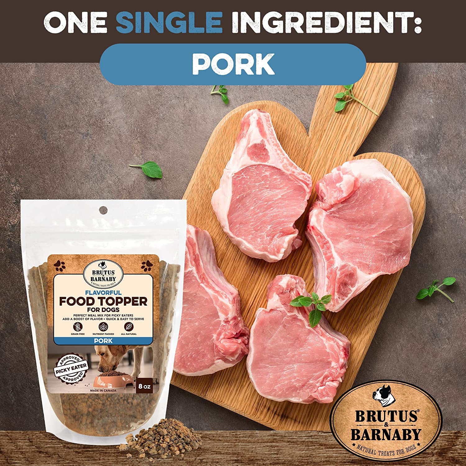 BRUTUS & BARNABY Dog Food Topper - Pork - Enhance Your Dogs Kibble with This Bacon Flavor Packed Mix - Sprinkle On Dog Food Flav