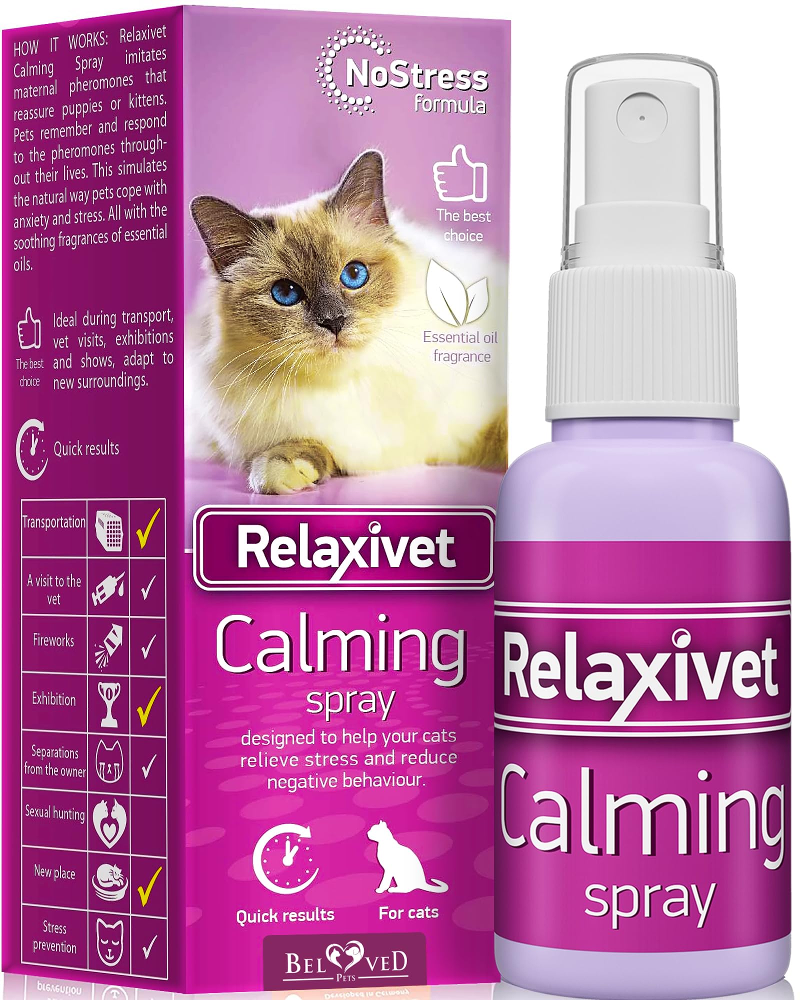 RELAXIVET Calming Pheromone Spray & Scratch Repellent for Cats  Reduces Scratching Furniture, Pee  During Travel, Fireworks, T