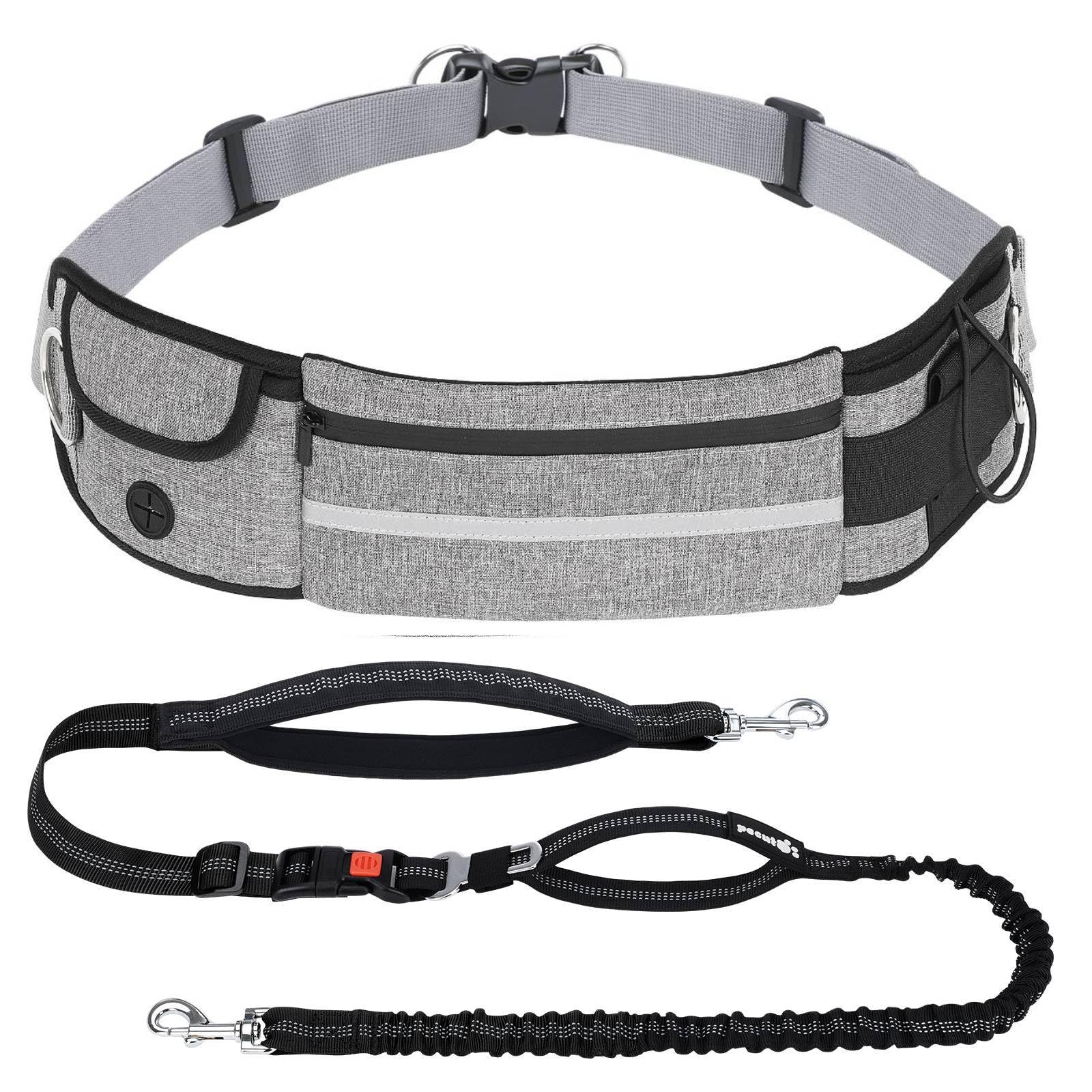 Pecute Hands Free Dog Leash With Pouch, Waist Belt Fanny Pack With Soft Padds, Dual Padded Handles And Durable Bungee For Walking, Hiking, Jogging Biking, And Running (Up To 220Lbs)