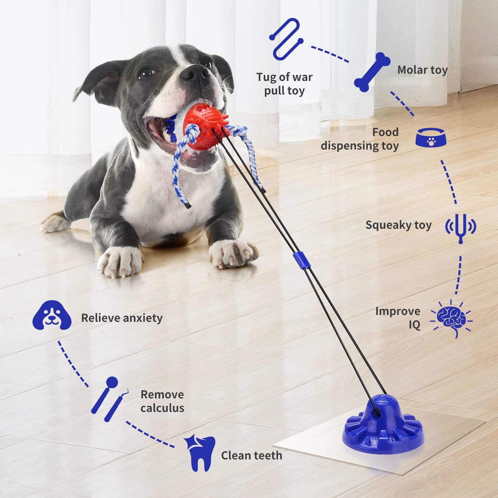 Ulefix Interactive Dog Toys - Aggressive Chewer Suction Cup Tug Of War, Indestructible Puzzle Toys & Treat Dispensing Ball For D