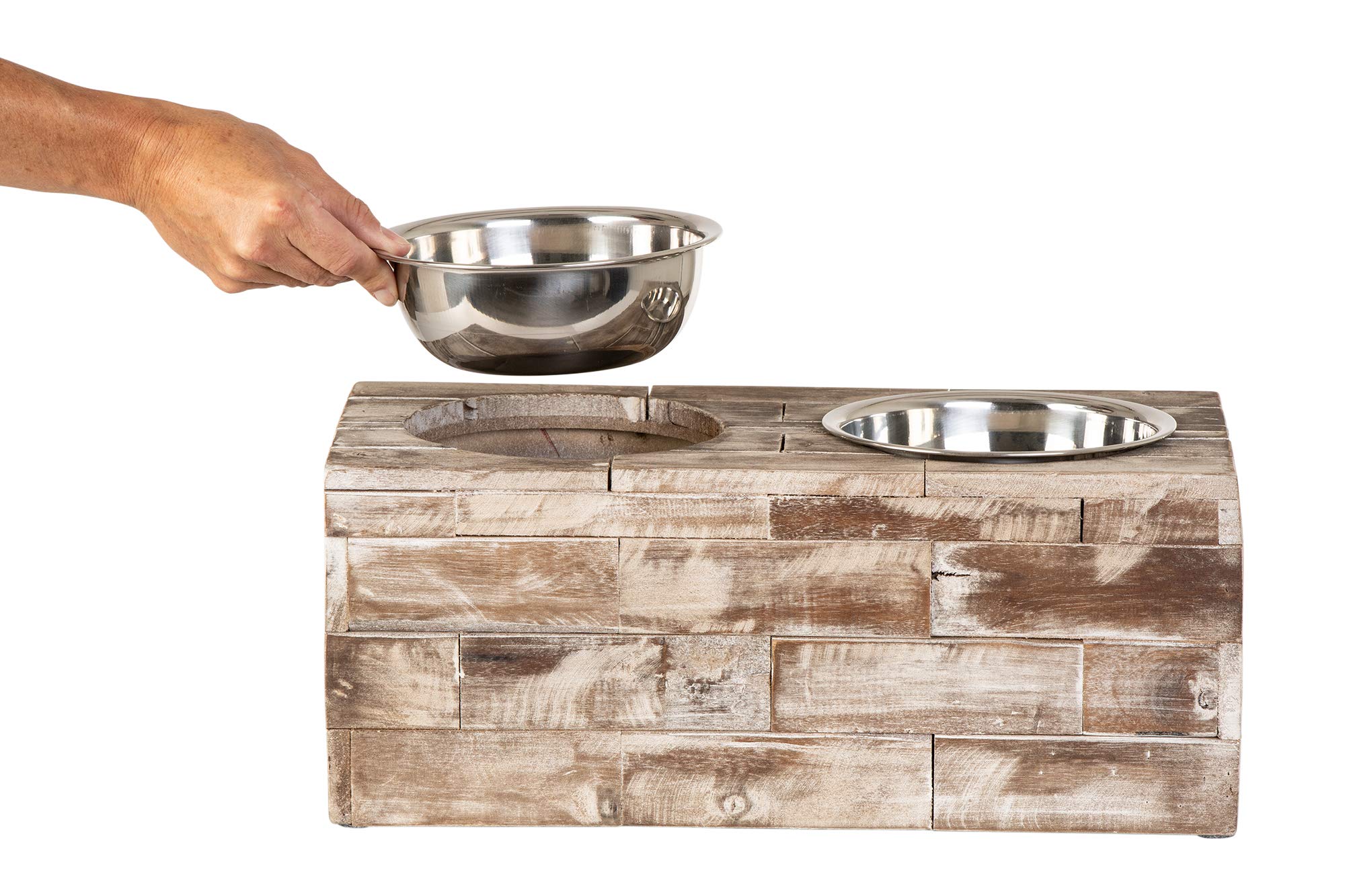 Huntley Equestrian Pet Elevated Dog And Cat Double Bowl Feeder Stainless Steel Bowls (Berjen, Large), Tan, Model:02141