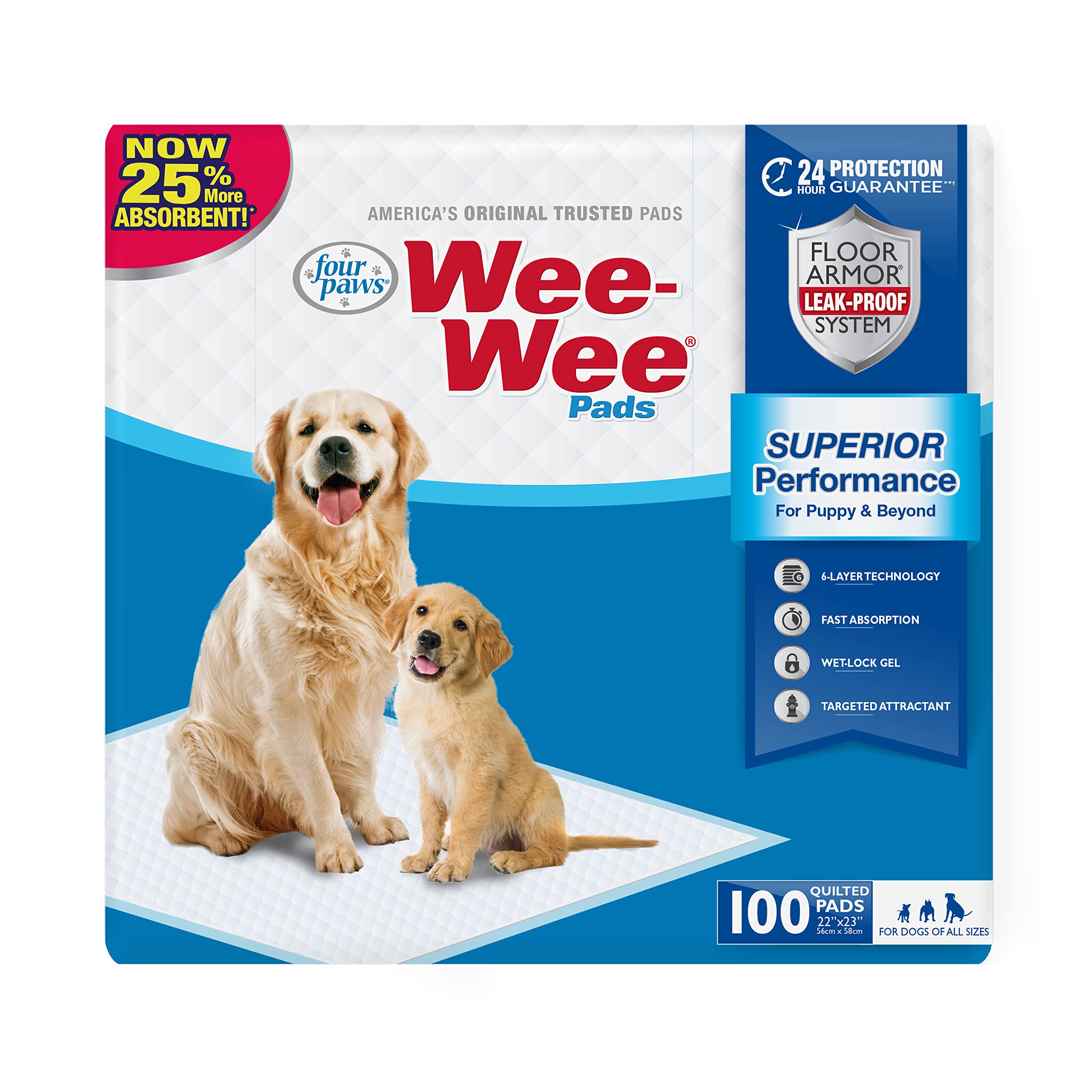 Four Paws WeeWee Superior Performance Unscented Pee Pads for Dogs & Puppies, Quilted LeakProof Dog Housebreaking Potty Trainin