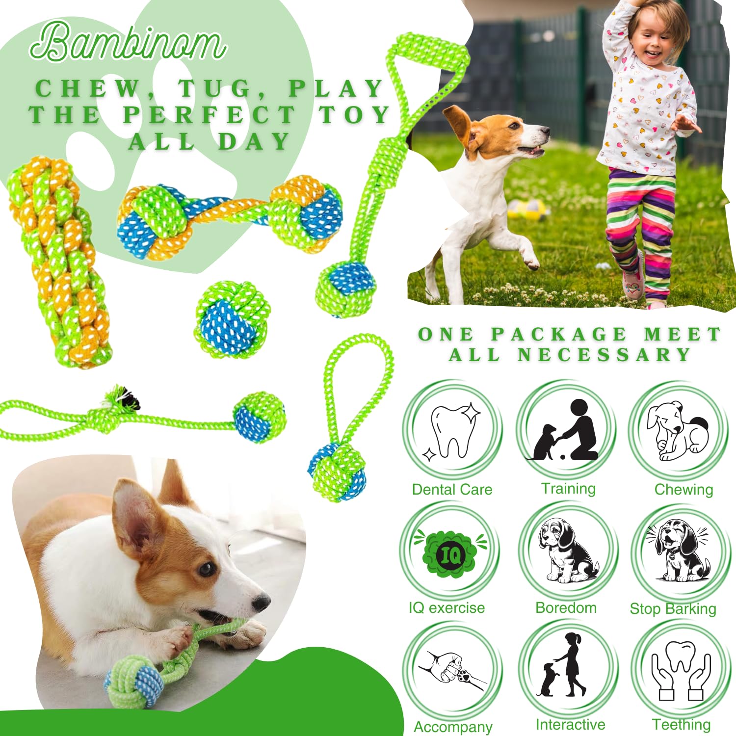 6 Pack Rope Toys For Dogs, Dental Cleaning, Teething Relief For Puppies, Boredom Reduction,Cotton Dog Teething Toys For Instinct