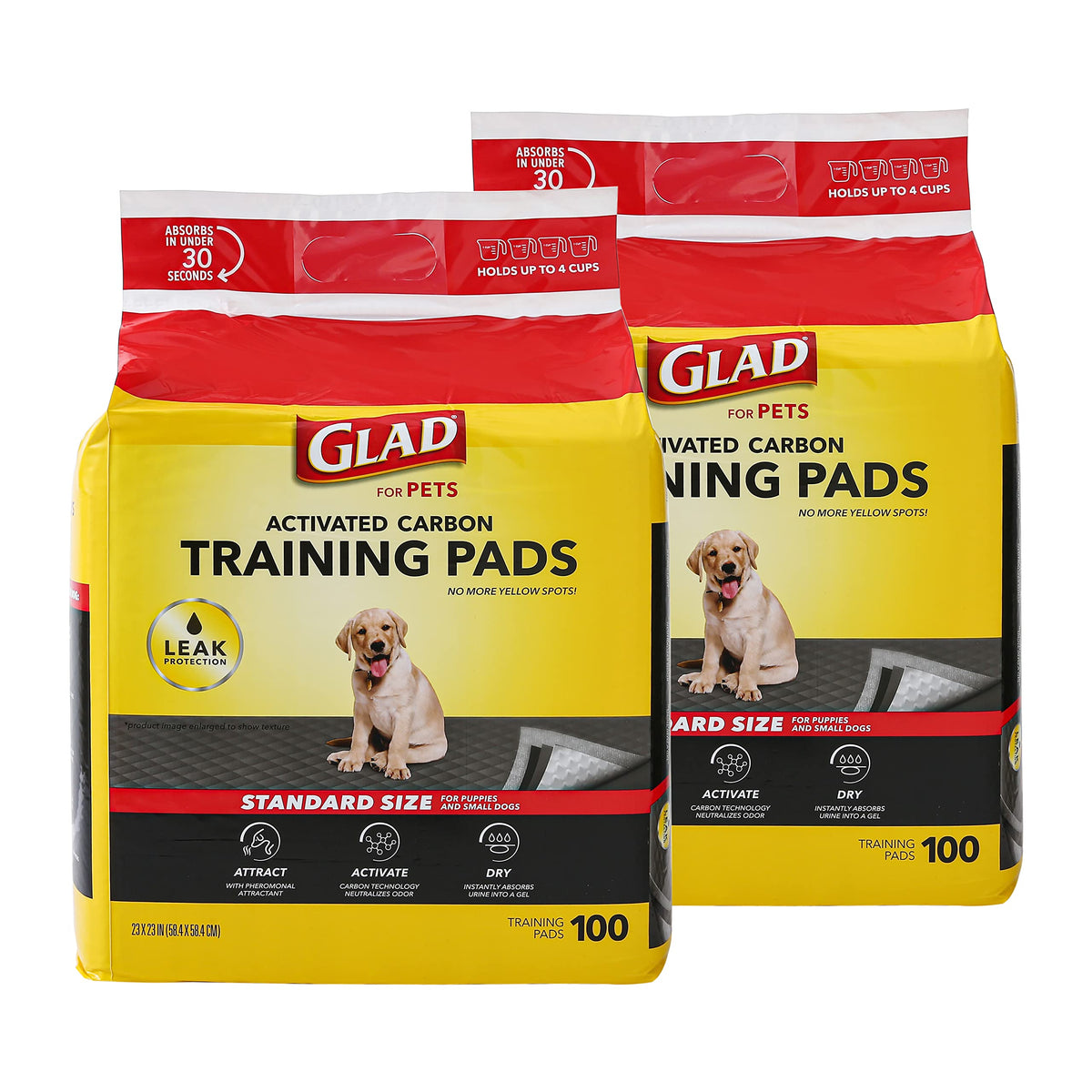 Glad For Pets Black Charcoal Puppy Pads, 100 Count -2 Pack | Puppy Potty Training Pads That Absorb & Neutralize Urine Instantly | New & Improved Quality Puppy Pee Pads,Gray