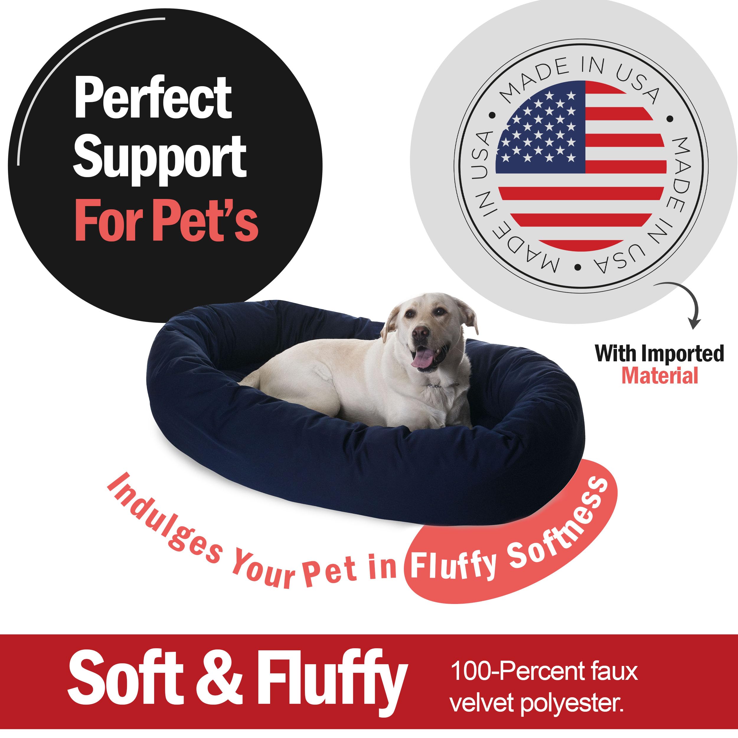 Majestic Pet 52 Inch Bagel Calming Dog Bed Washable – Cozy Soft Round Dog Bed With Spine Support For Dogs To Rest Their Head - Fluffy Donut Dog Bed 52X35X11 (Inch) - Round Pet Bed X-Large – Blue