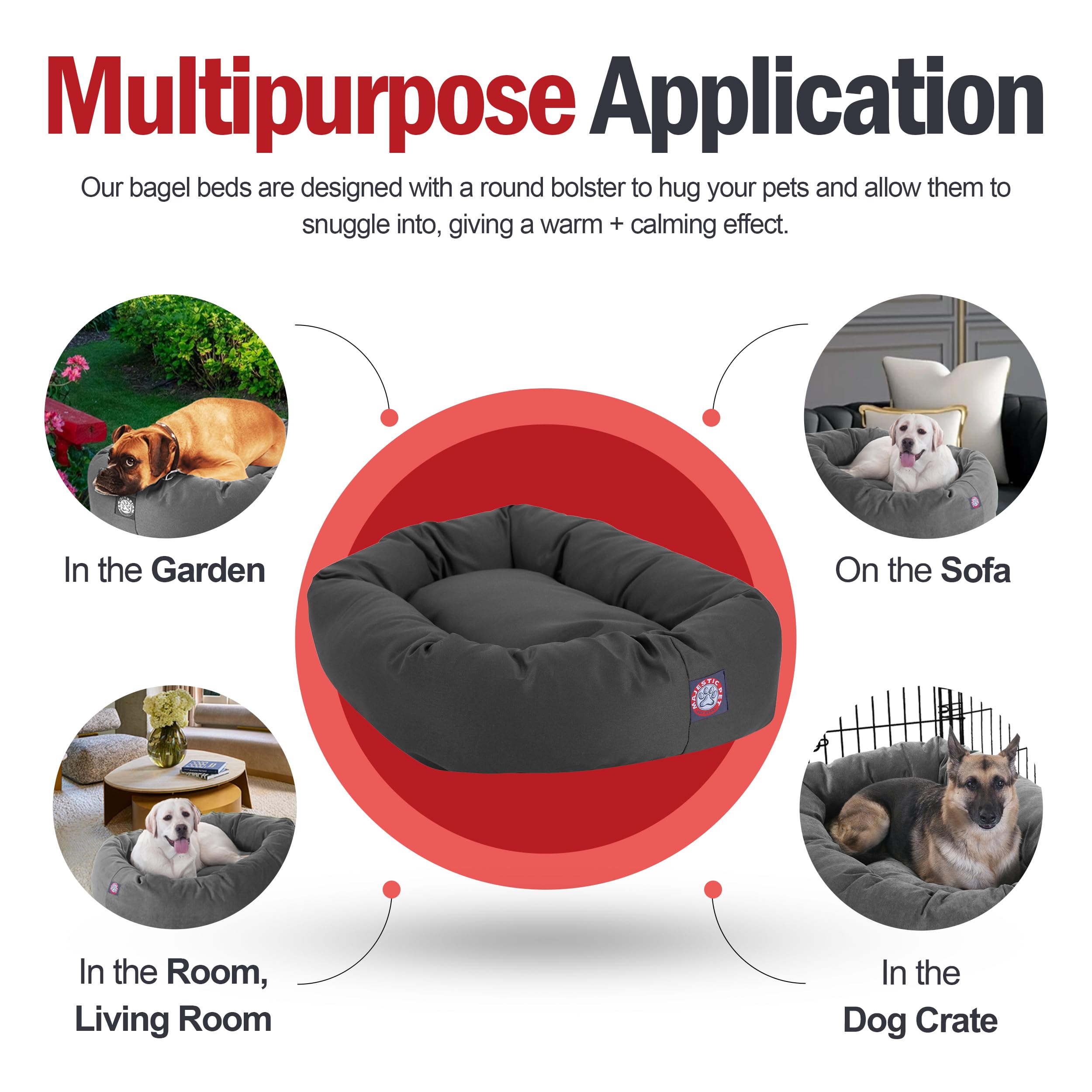 Majestic Pet 32 Inch Bagel Calming Dog Bed - Washable, Cozy Soft Round With Spine Support - Fluffy Donut 32x23x7 Inch for Medium