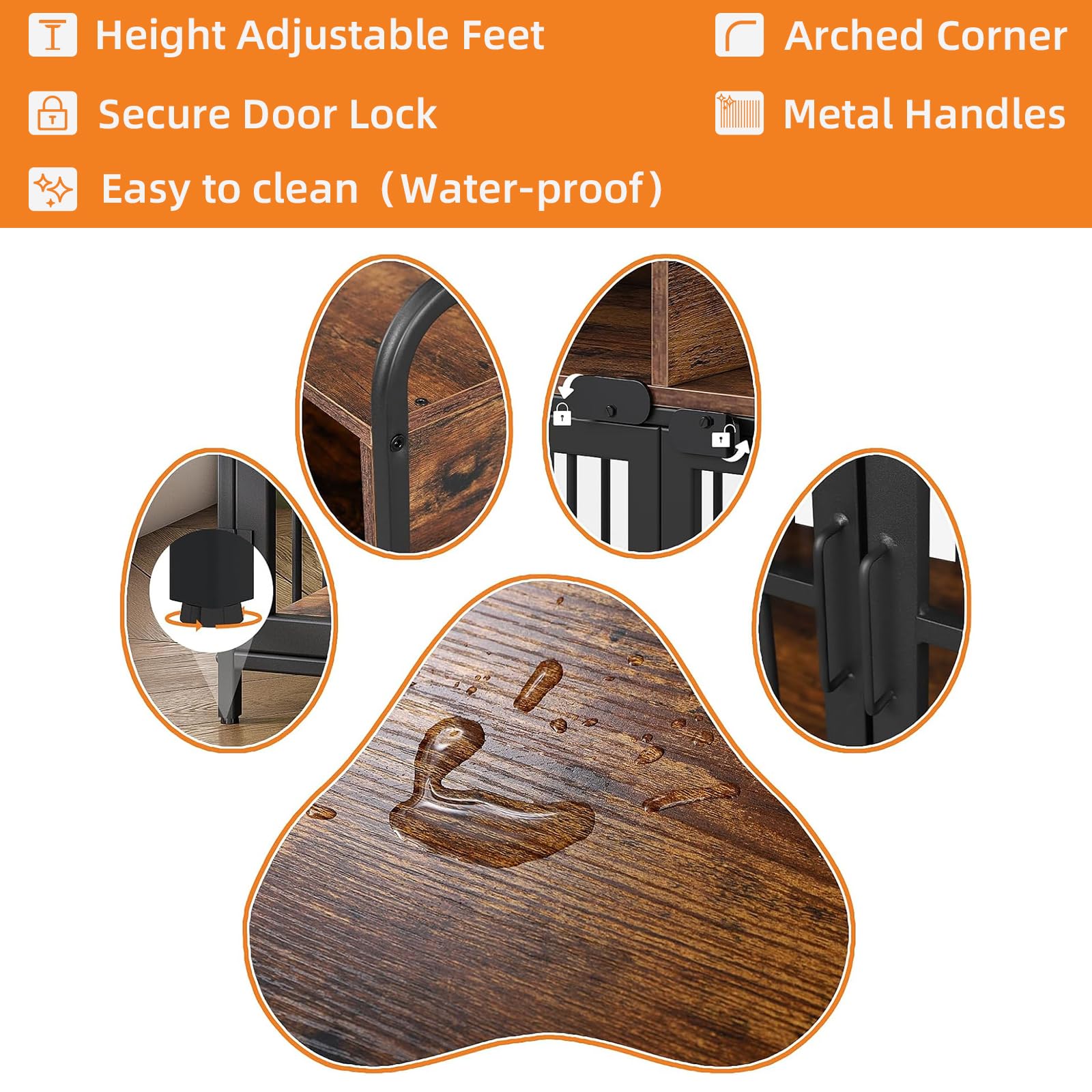 Saudism Large Dog Crate Furniture, Heavy Duty Wood Kennel, 40.5"L x 23.6"W x 35.4"H, Rustic Brown, Sturdy Metal with Draw