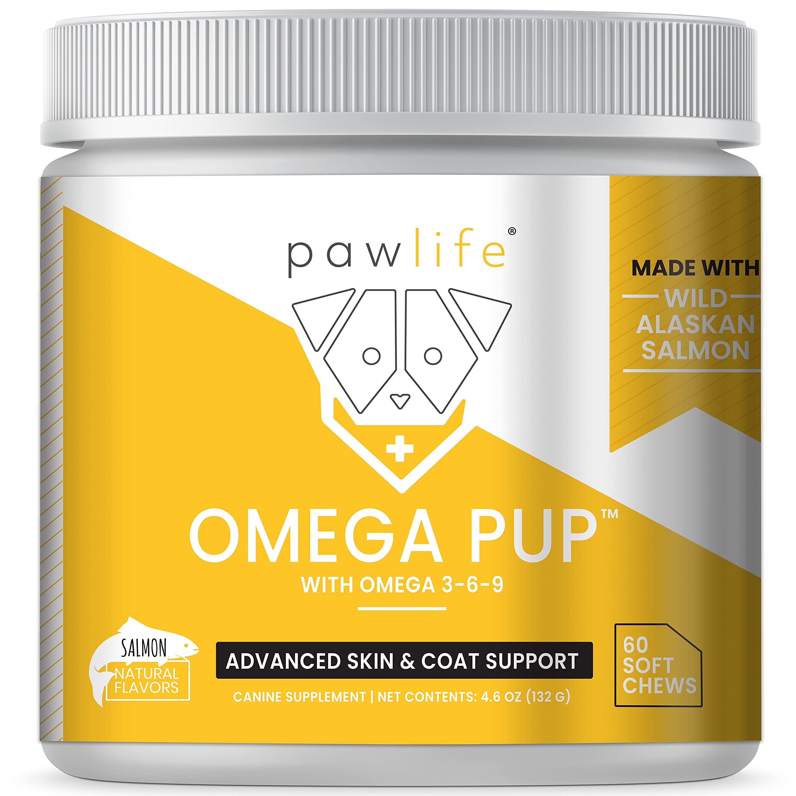Pawlife Dog Fish Oil Supplements - 60 Omega 3 Fish Oil Dog Vitamins, Veterinarian Formulated Itching Relief for Dogs, Natural Om