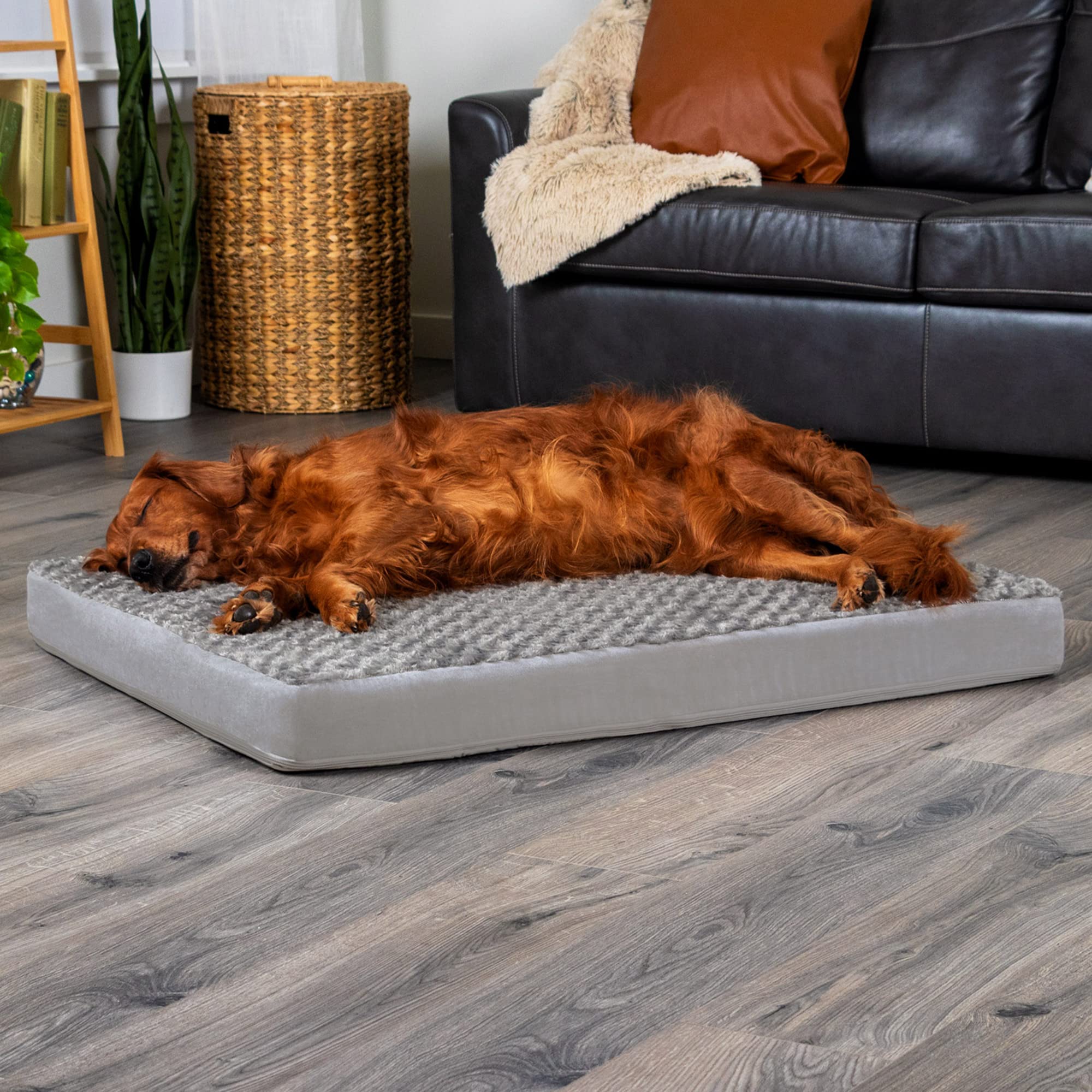 Furhaven Orthopedic Dog Bed for Large Dogs w/ Removable Washable Cover, For Dogs Up to 95 lbs - Ultra Plush Faux Fur & Suede Mat